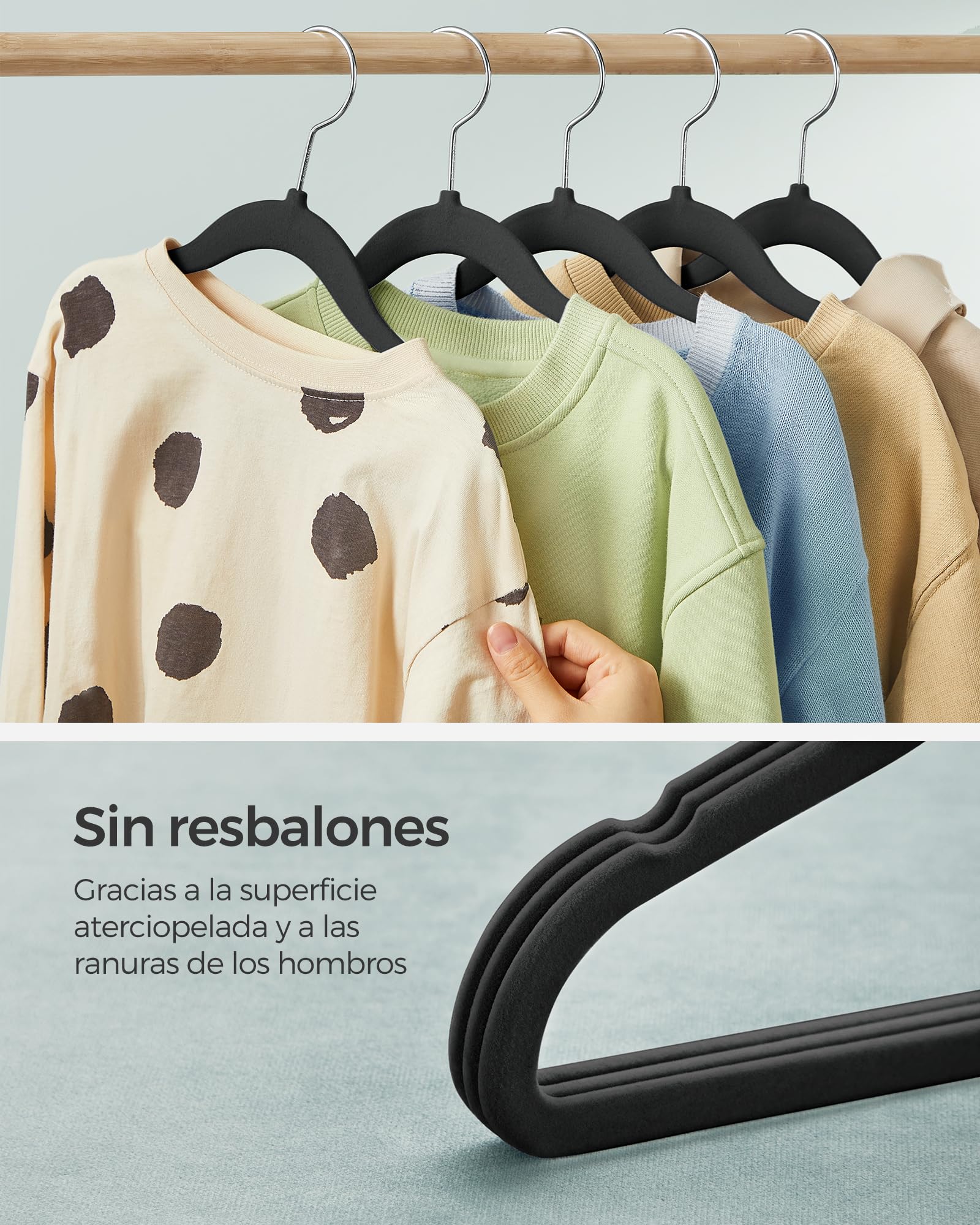 Foto 3 | Juego De 50 Perchas De Terciopelo Para Niños Songmics, Color Negro
