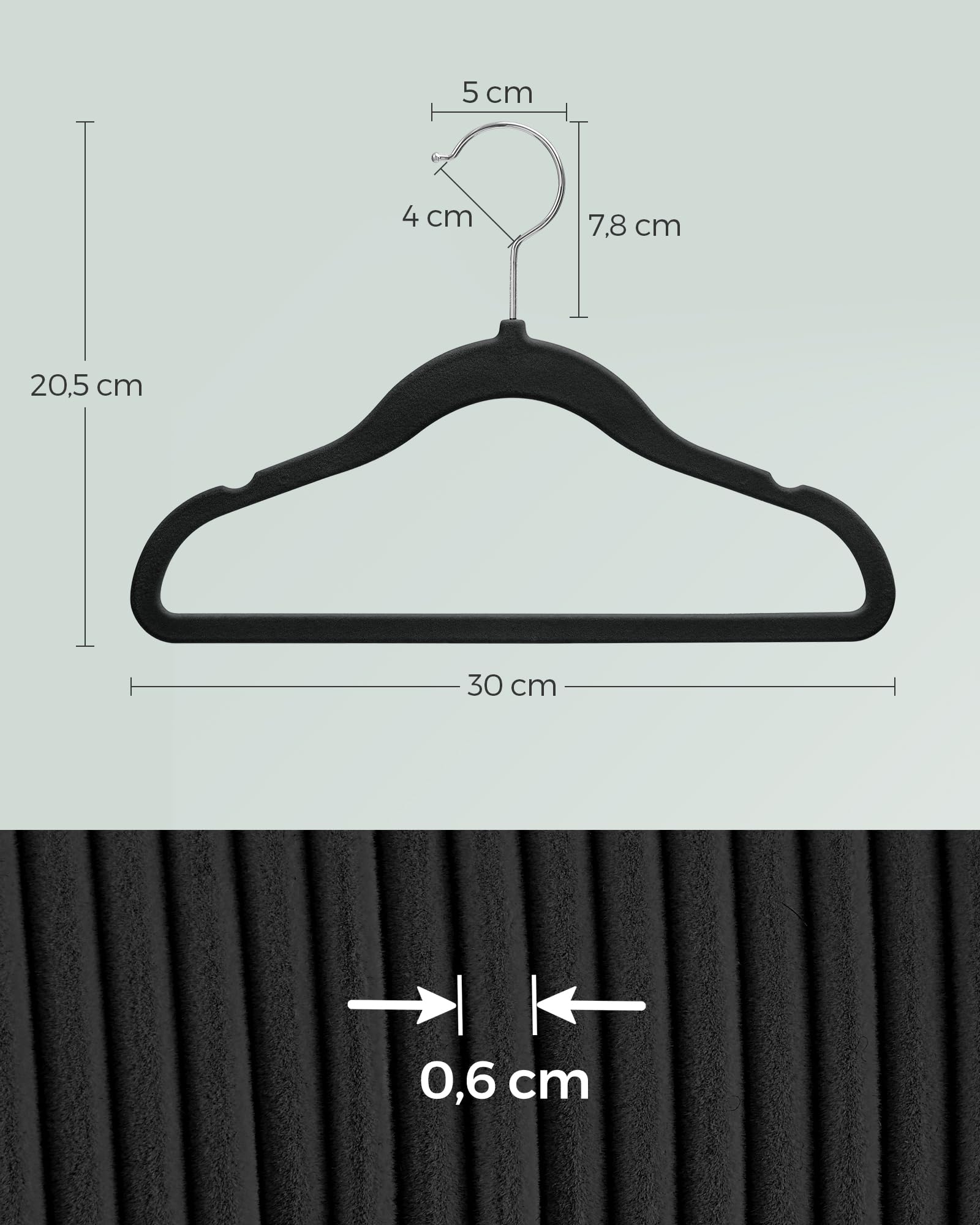 Foto 5 | Juego De 50 Perchas De Terciopelo Para Niños Songmics, Color Negro