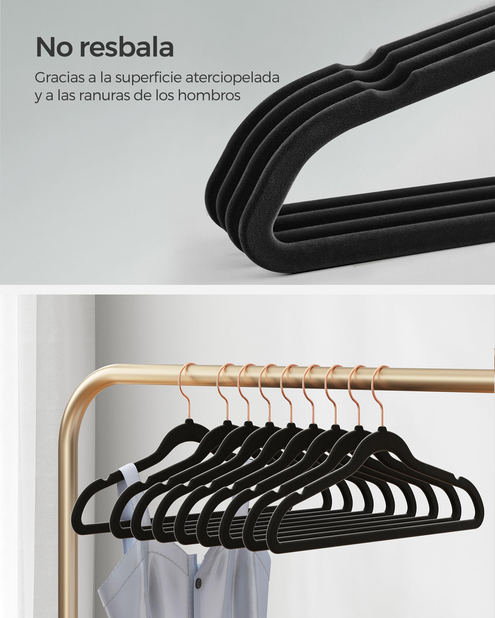 Foto 4 pulgar | 30 Perchas Terciopelo Songmics Negros 41.5 cm Ahorra Espacio Gancho 360°
