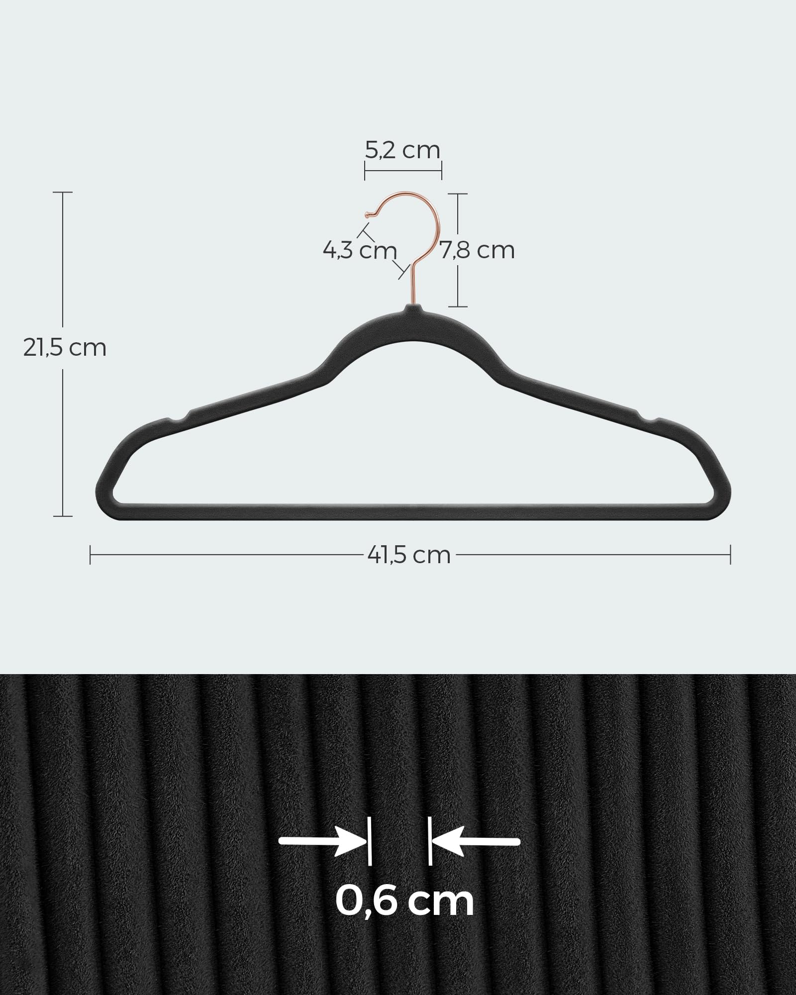 Foto 6 pulgar | 30 Perchas Terciopelo Songmics Negros 41.5 cm Ahorra Espacio Gancho 360°