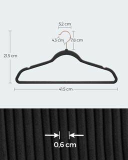 Foto 5 | 30 Perchas Terciopelo Songmics Negros 41.5 cm Ahorra Espacio Gancho 360°