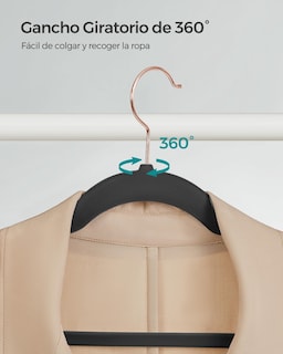 Foto 7 | 30 Perchas Terciopelo Songmics Negros 41.5 cm Ahorra Espacio Gancho 360°