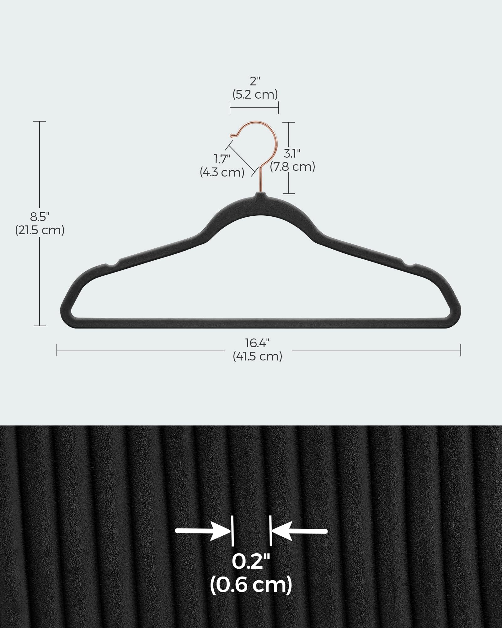 Foto 7 pulgar | 50 Perchas Terciopelo Songmics Negros 41.5 cm 360°