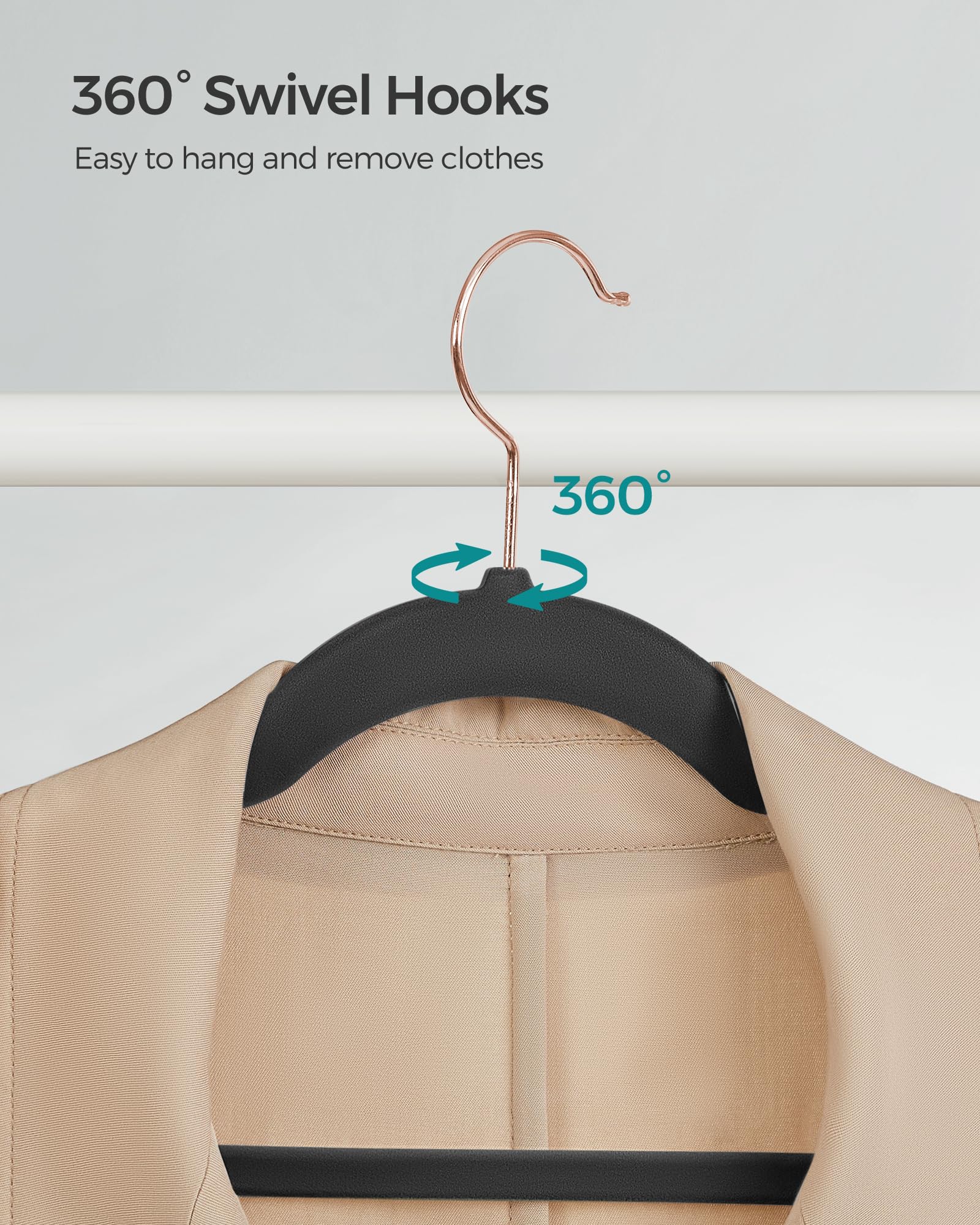 Foto 7 | 50 Perchas Terciopelo Songmics Negros 41.5 cm 360°