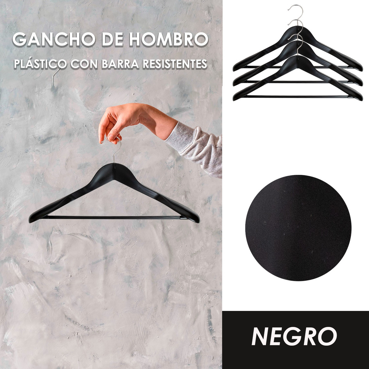 Foto 6 pulgar | Ganchos Jauz de Plástico Negros Pack 25