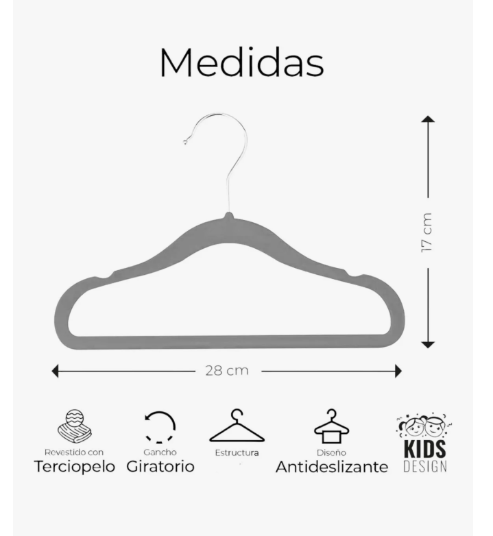 Foto 4 | 50 Ganchos Infantiles De Terciopelo Antideslizantes 360º Color Gris