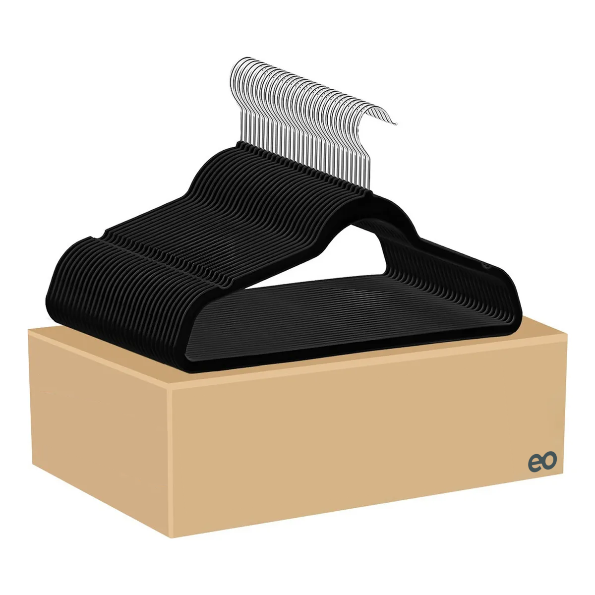 Foto 2 pulgar | Set 50 Ganchos Terciopelo Para Ropa Antideslizantes Eo Safe Imports Esi-19222 Negro