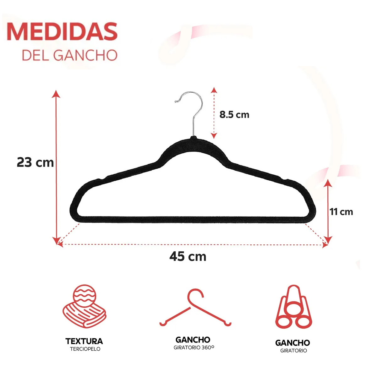 Foto 3 pulgar | Set 50 Ganchos Terciopelo Para Ropa Antideslizantes Eo Safe Imports Esi-19222 Negro