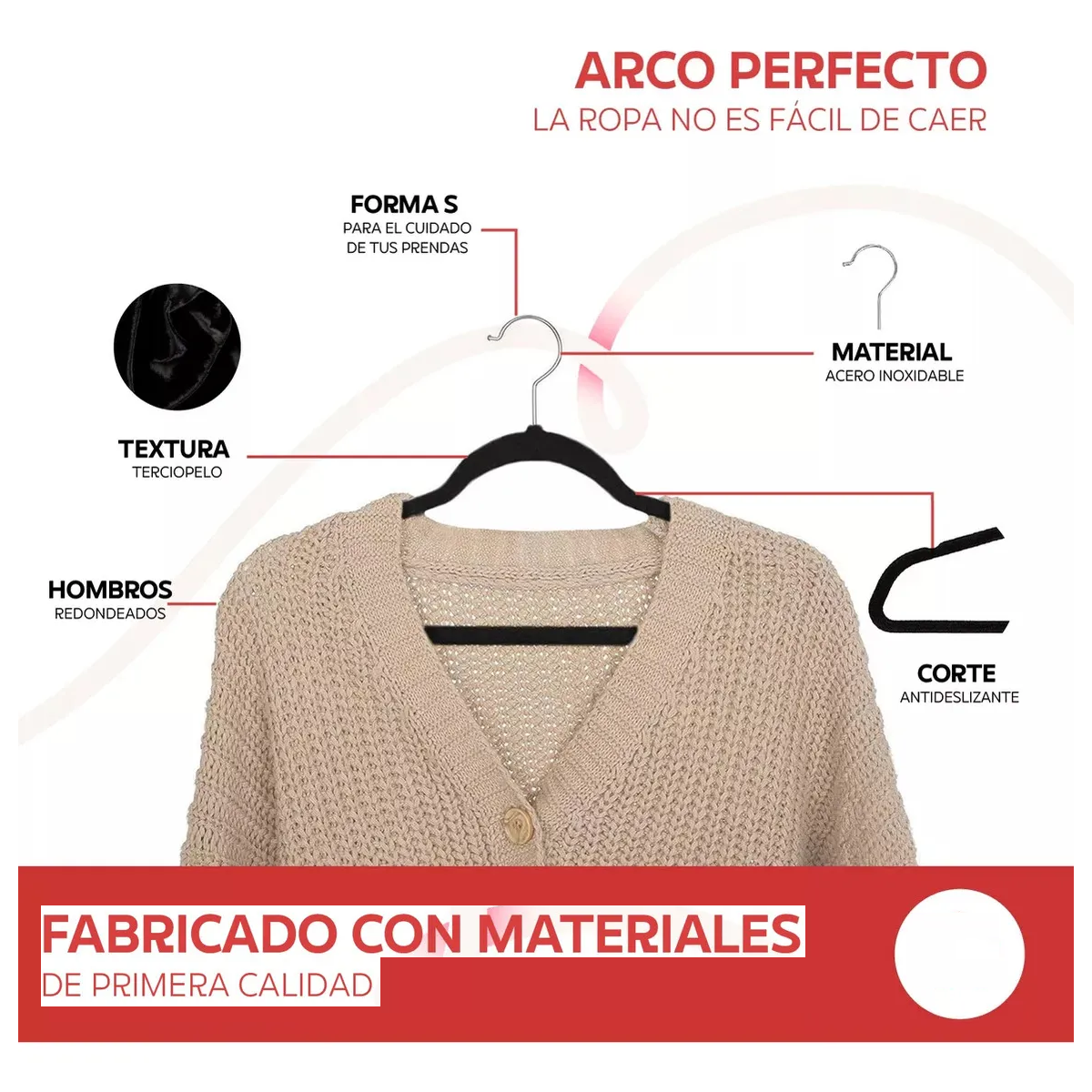 Foto 3 | Set 50 Ganchos Terciopelo Para Ropa Antideslizantes Eo Safe Imports Esi-19222 Negro