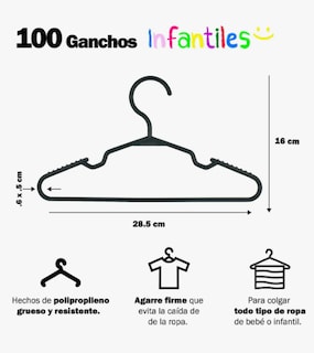 Foto 2 | 100 Ganchos Infantil Ropa Niño Niña Color Negro