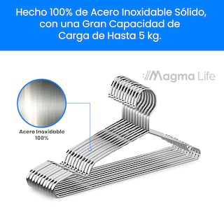 Foto 4 | Magma Life Ganchos De Acero Inoxidable Para Ropa, 50 Piezas, 42 X 19.5 Cm, Metálicos Resistentes Y Livianos, Ahor