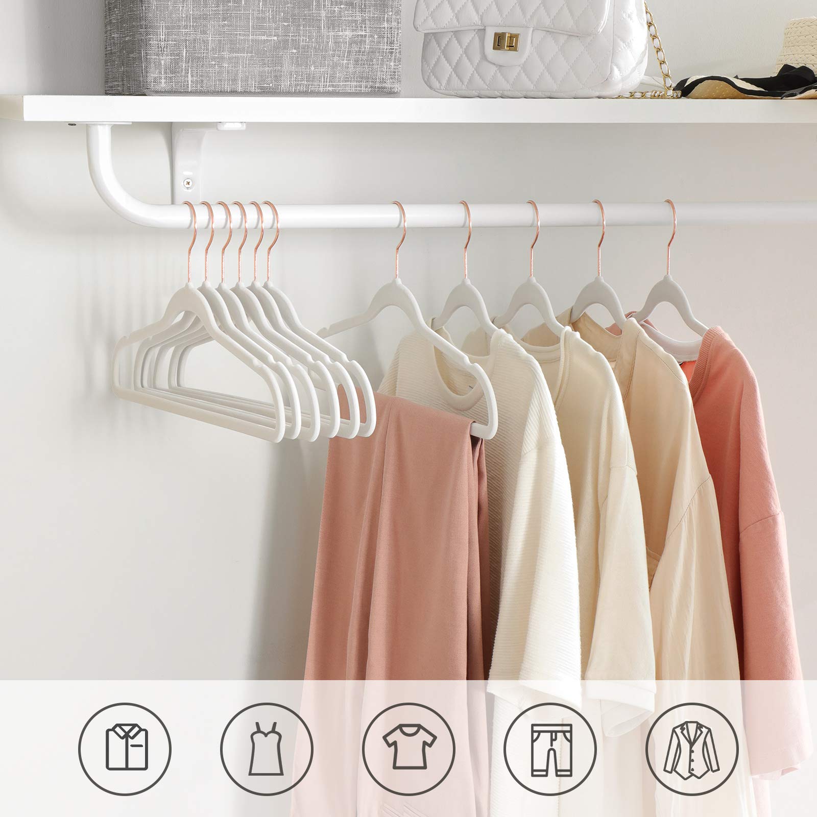 Foto 5 pulgar | 30 Ganchos de Terciopelo Songmics Blancos 41.5 cm 360° para Camisas y Abrigos