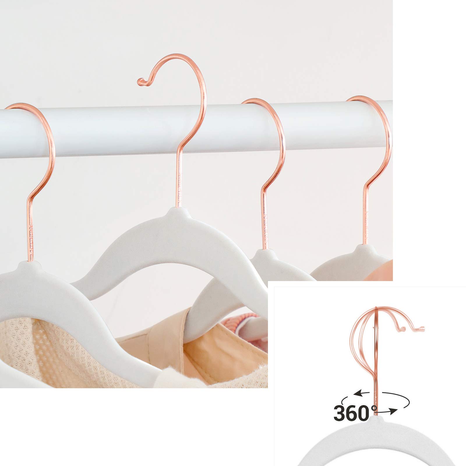 Foto 6 pulgar | 30 Ganchos de Terciopelo Songmics Blancos 41.5 cm 360° para Camisas y Abrigos