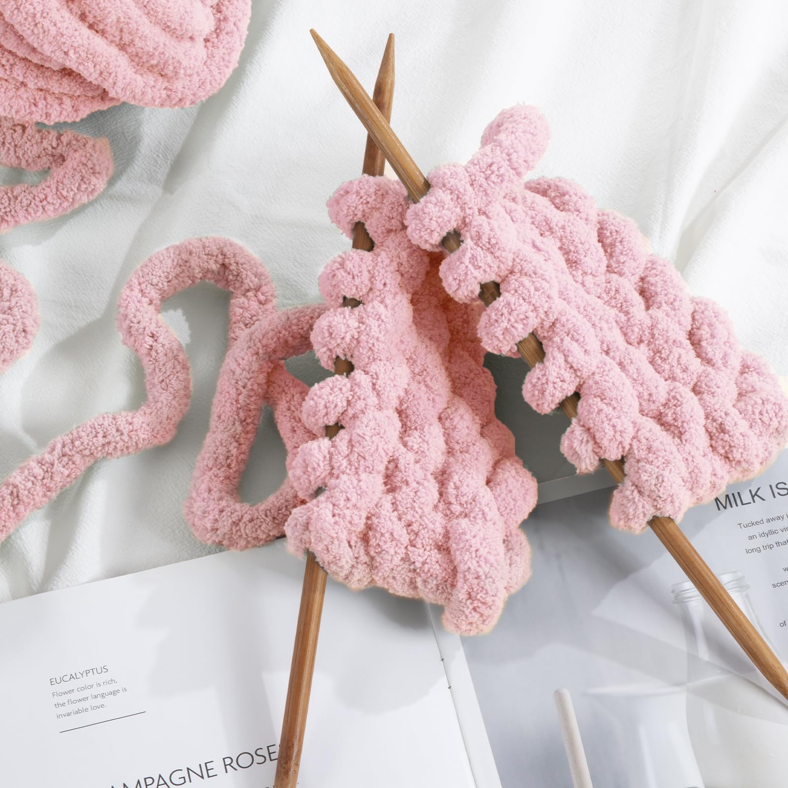 Foto 4 | Chenilla Gruesa Rosa De Yarn Hombys Para Tejer Y Tejer - Venta Internacional.