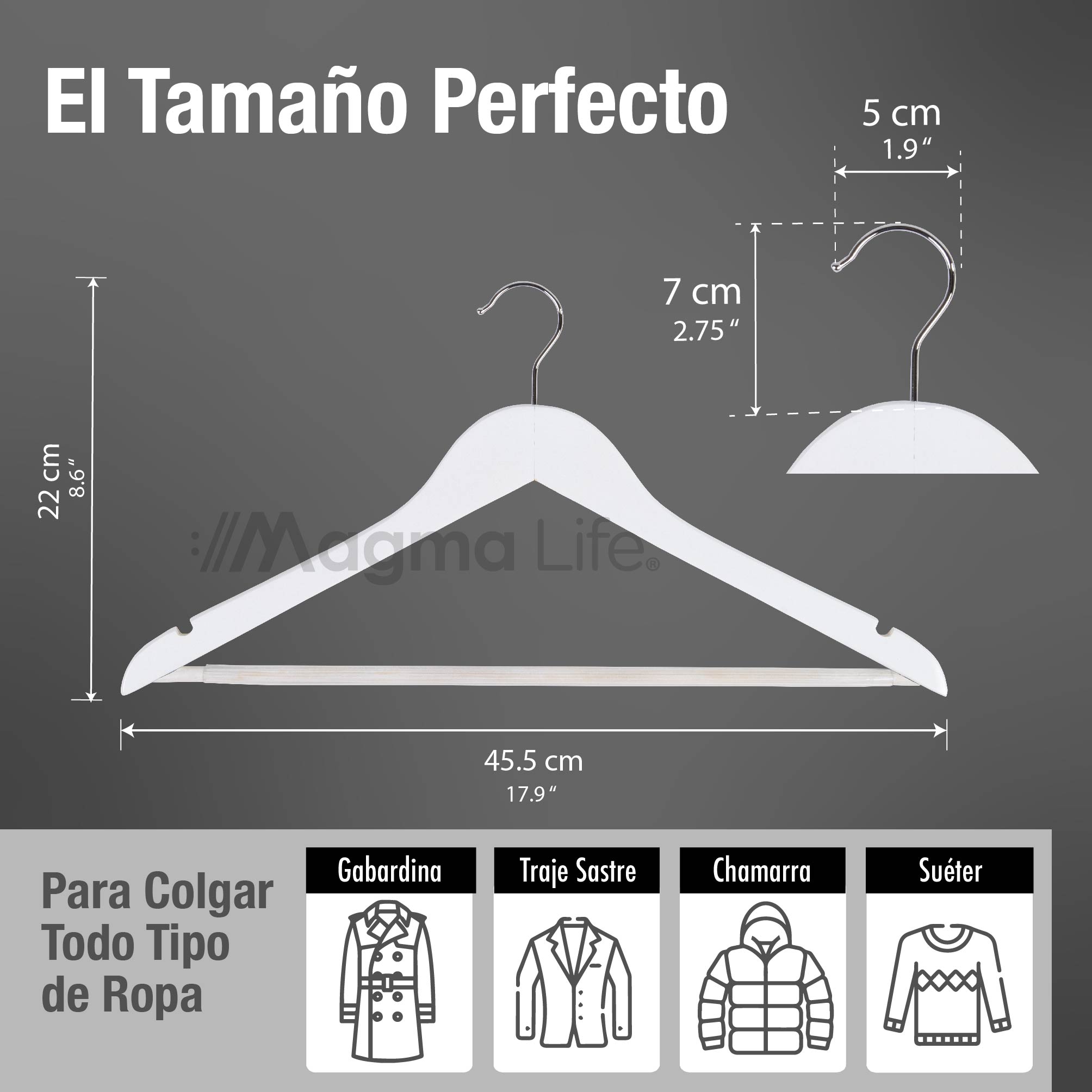 Foto 2 | Magma Life 80 Ganchos Para Ropa De Madera: Ganchos De Madera Premium Sin Veta, Gira 360 Grados (blanco)