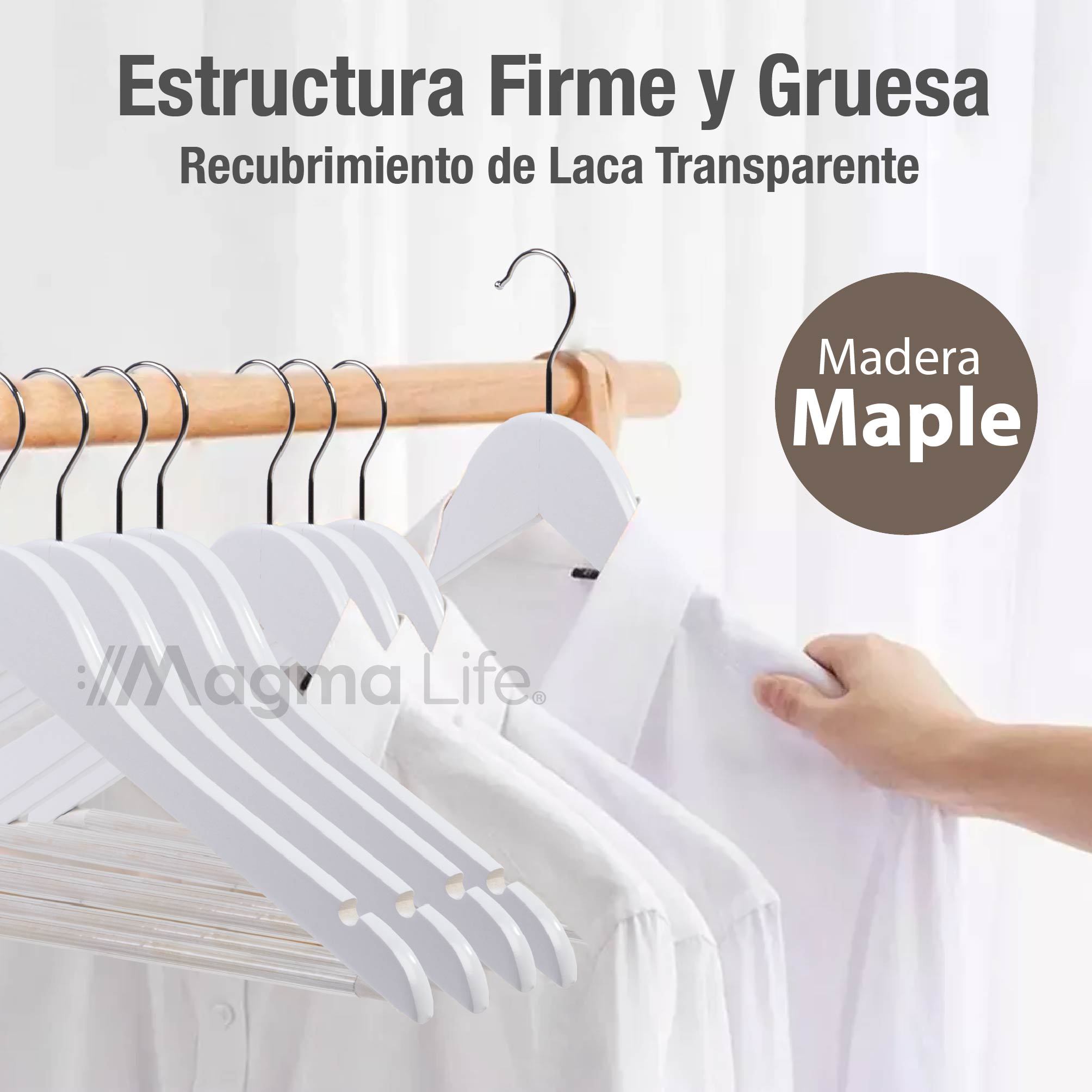 Foto 6 pulgar | Magma Life 80 Ganchos Para Ropa De Madera: Ganchos De Madera Premium Sin Veta, Gira 360 Grados (blanco)