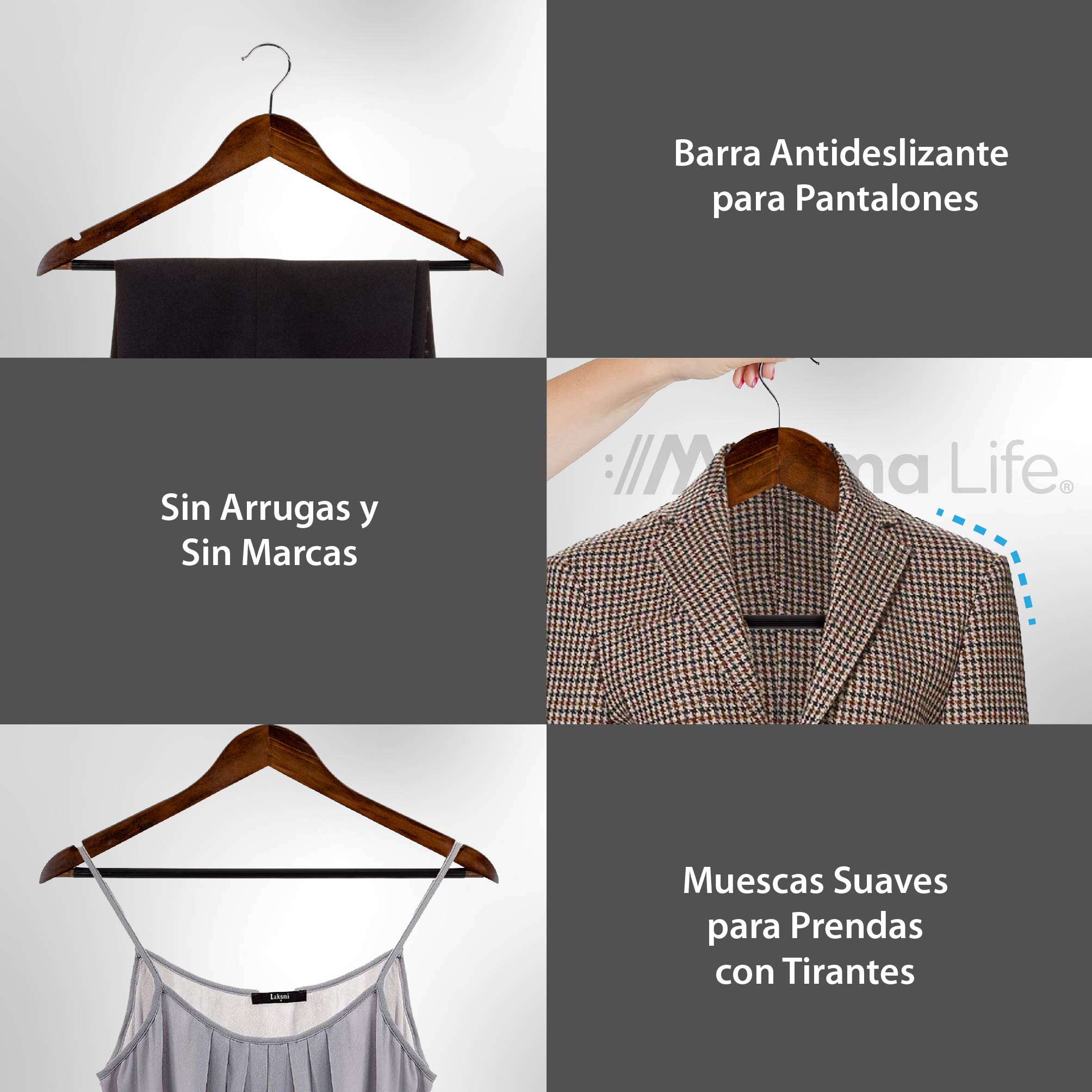 Foto 8 pulgar | Magma Life 80 Ganchos Para Ropa De Madera: Ganchos De Madera Premium Sin Veta, Gira 360 Grados (café)