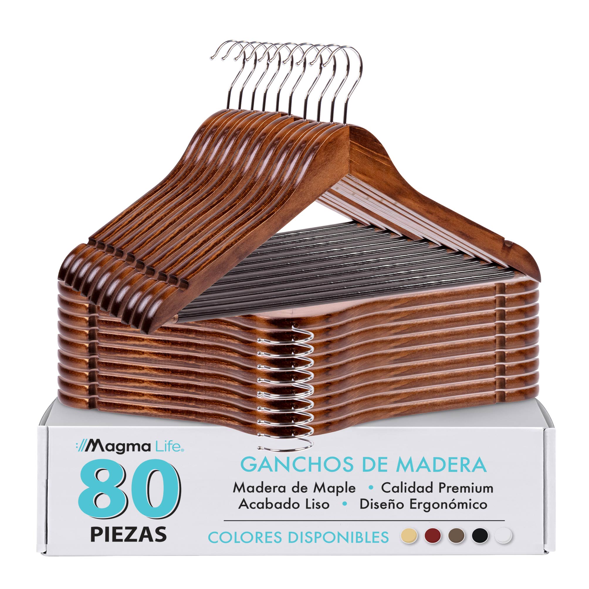 Foto 9 pulgar | Magma Life 80 Ganchos Para Ropa De Madera: Ganchos De Madera Premium Sin Veta, Gira 360 Grados (café)