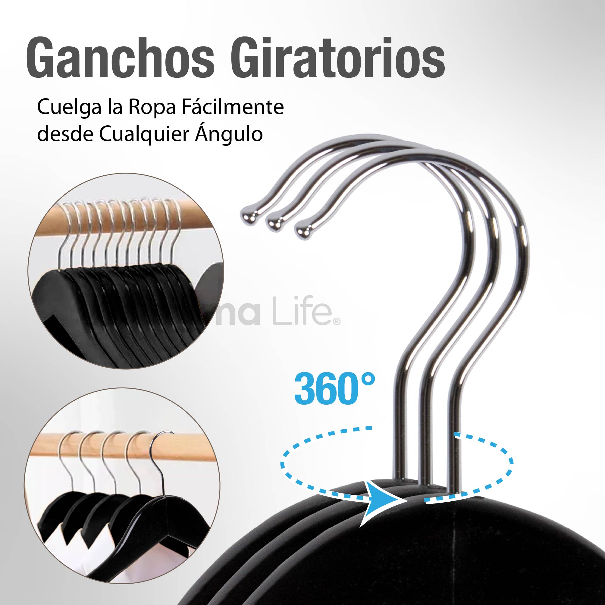 Foto 3 | Magma Life 80 Ganchos Para Ropa De Madera: Ganchos De Madera Premium Sin Veta, Gira 360 Grados (negro)