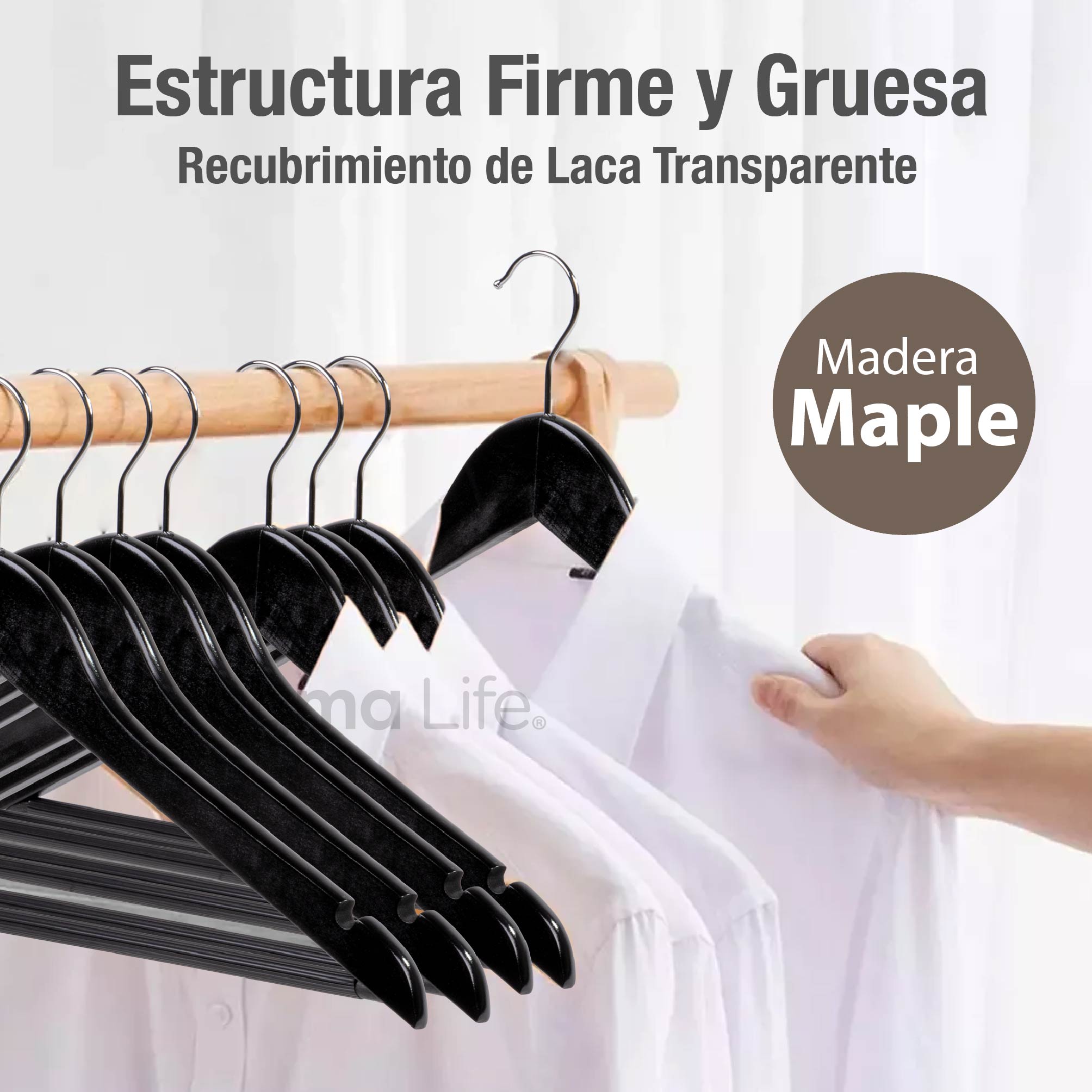 Foto 6 pulgar | Magma Life 80 Ganchos Para Ropa De Madera: Ganchos De Madera Premium Sin Veta, Gira 360 Grados (negro)