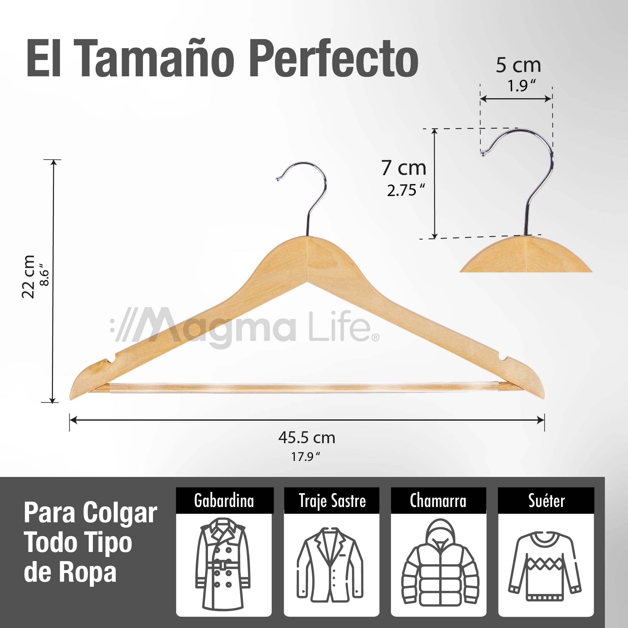 Foto 2 | Magma Life 80 Ganchos Para Ropa De Madera: Ganchos De Madera Premium Sin Veta, Gira 360 Grados (natural)