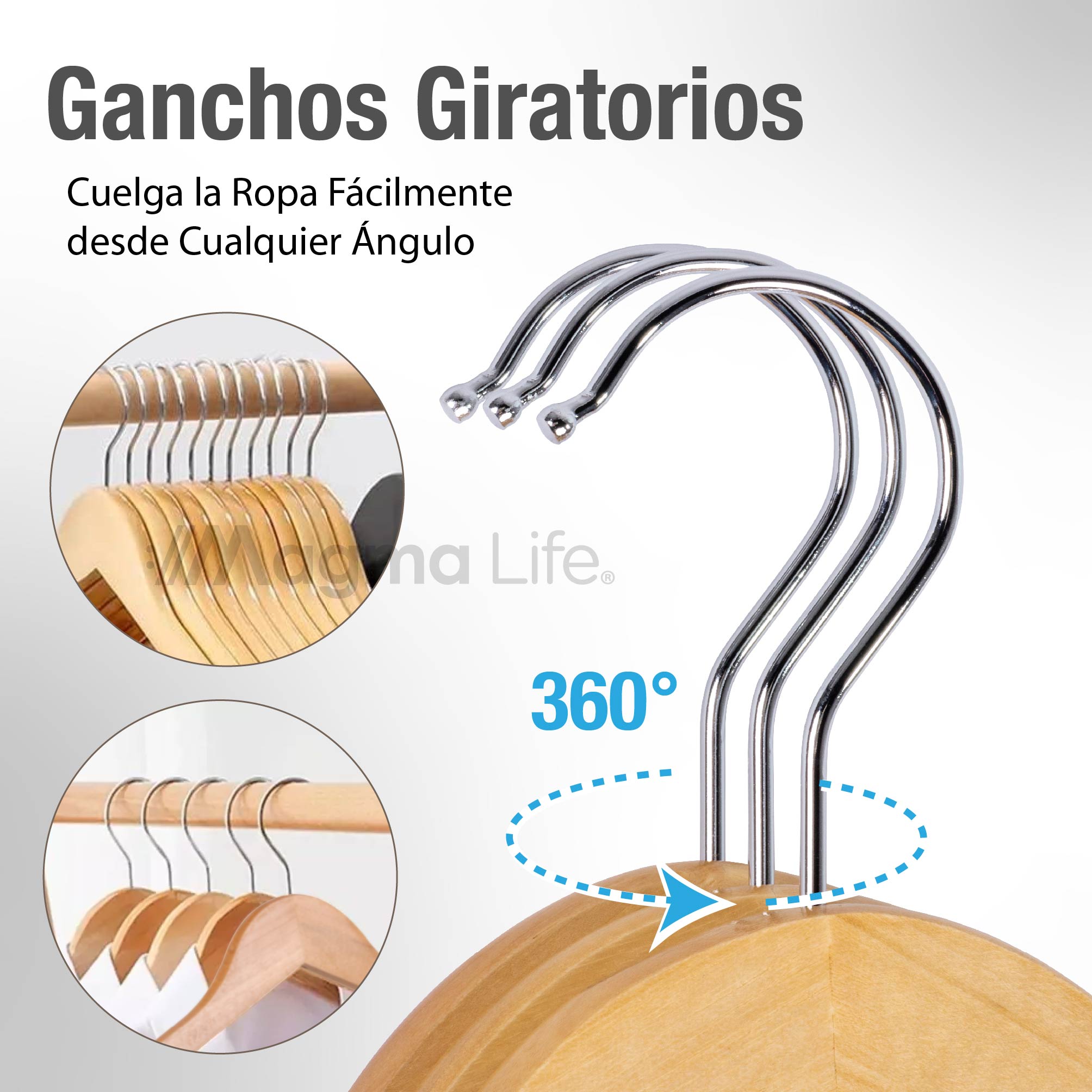 Foto 4 pulgar | Magma Life 80 Ganchos Para Ropa De Madera: Ganchos De Madera Premium Sin Veta, Gira 360 Grados (natural)