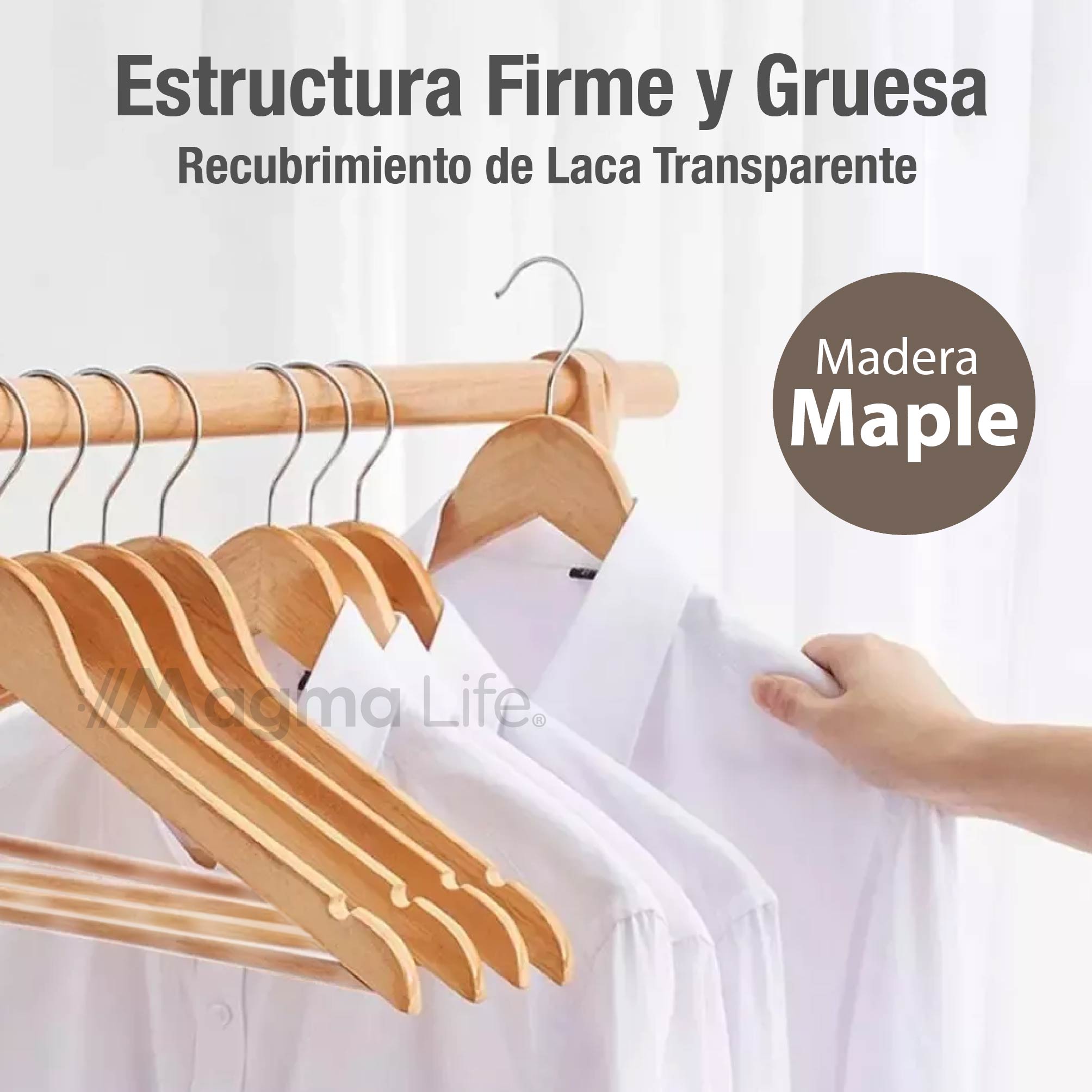 Foto 6 pulgar | Magma Life 80 Ganchos Para Ropa De Madera: Ganchos De Madera Premium Sin Veta, Gira 360 Grados (natural)