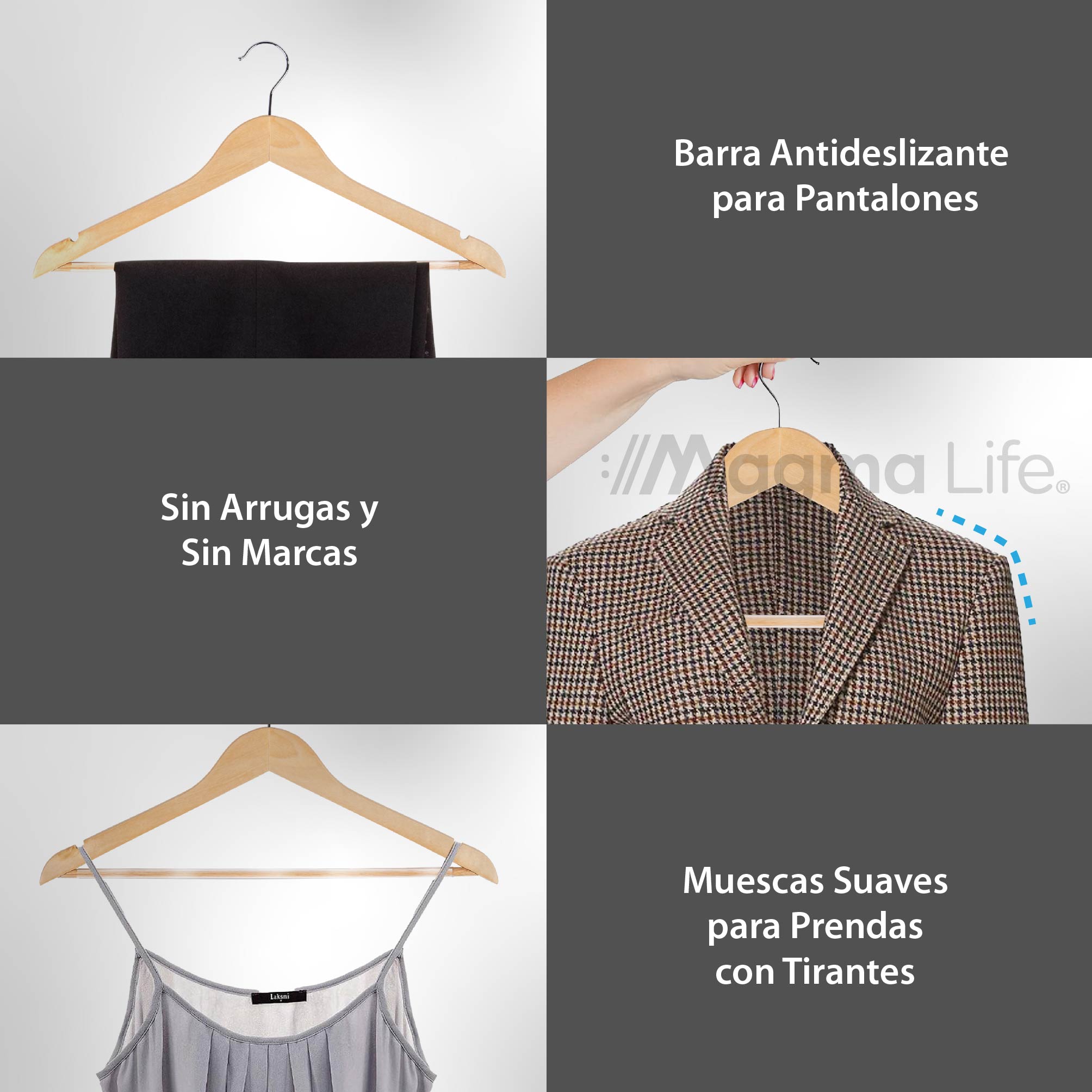 Foto 8 pulgar | Magma Life 80 Ganchos Para Ropa De Madera: Ganchos De Madera Premium Sin Veta, Gira 360 Grados (natural)