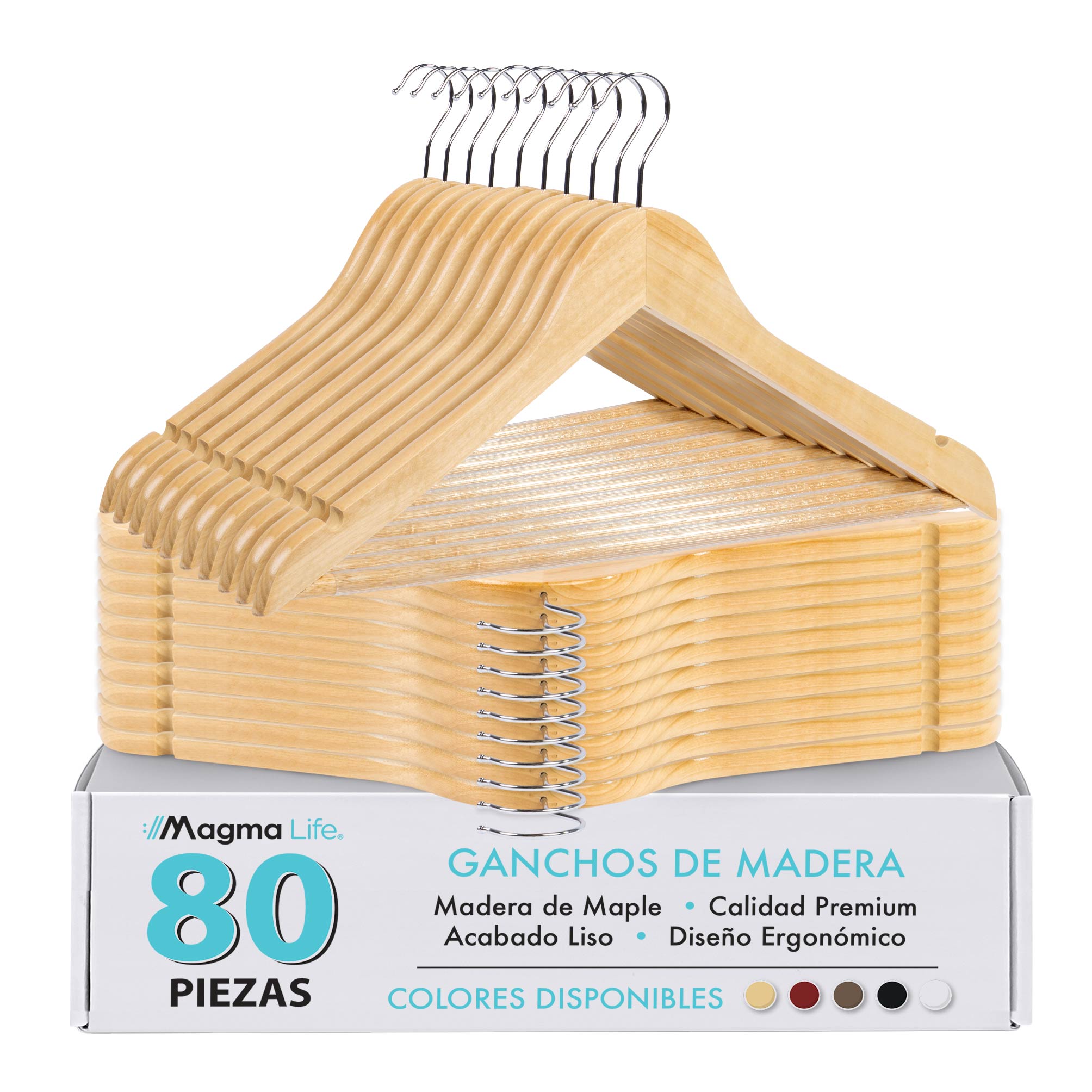 Foto 8 | Magma Life 80 Ganchos Para Ropa De Madera: Ganchos De Madera Premium Sin Veta, Gira 360 Grados (natural)