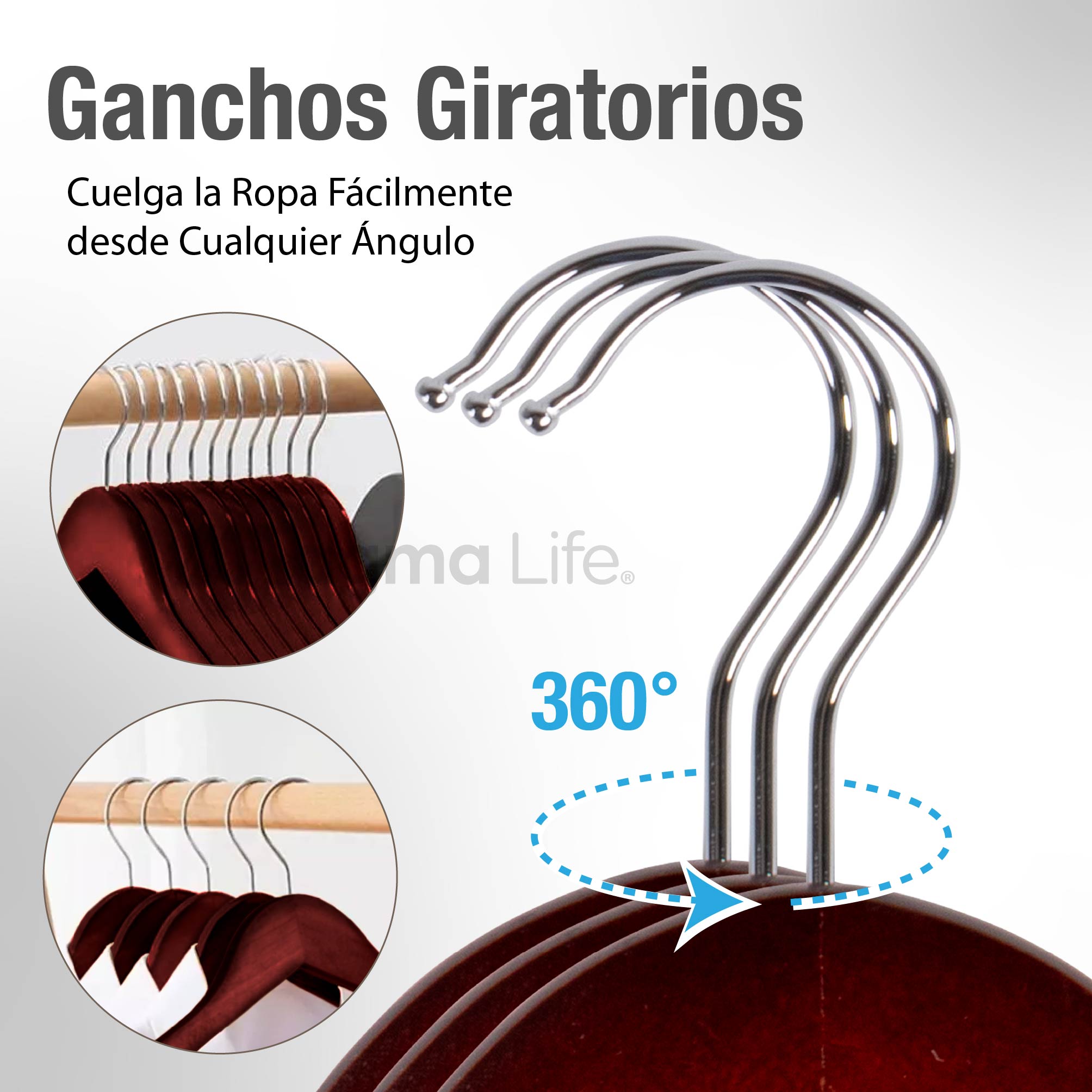 Foto 3 | Magma Life 80 Ganchos Para Ropa De Madera: Ganchos De Madera Premium Sin Veta, Gira 360 Grados (cereza)