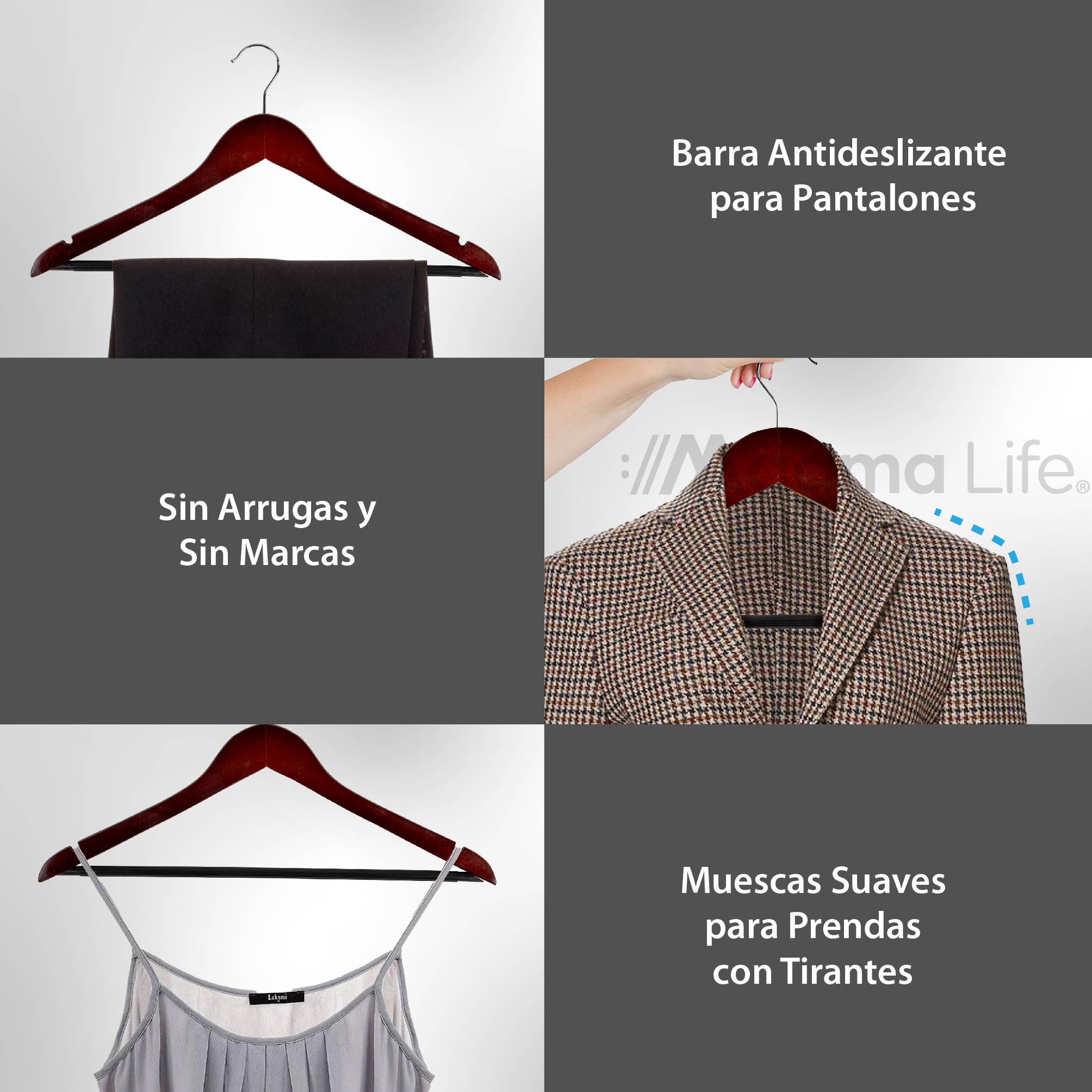 Foto 8 pulgar | Magma Life 80 Ganchos Para Ropa De Madera: Ganchos De Madera Premium Sin Veta, Gira 360 Grados (cereza)
