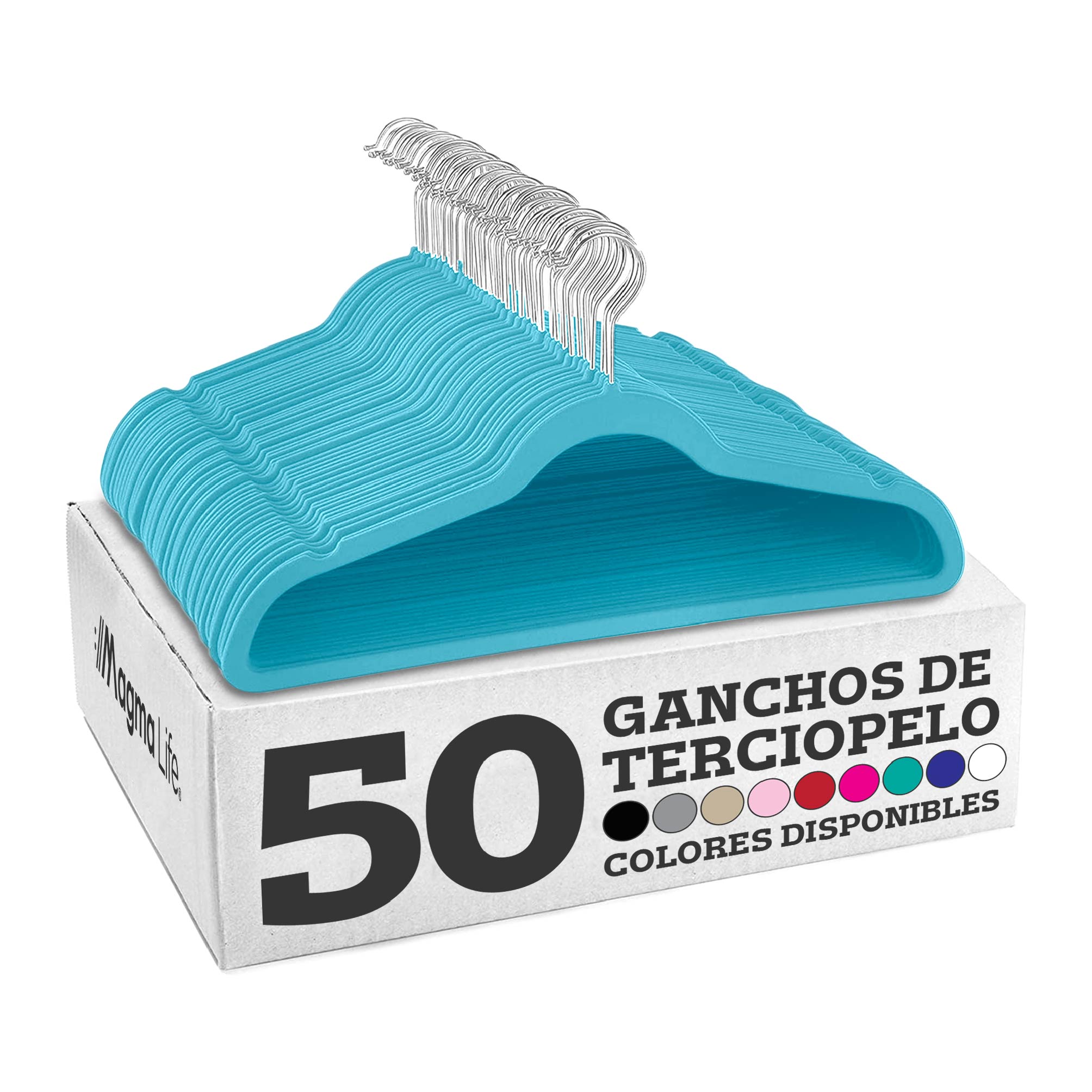 Foto 1 | Magmalife 50 Ganchos Para Ropa De Terciopelo, Gancho Plateado Giratorio De 360 Grados, Para Todo Tipo De Ropa (turquesa)