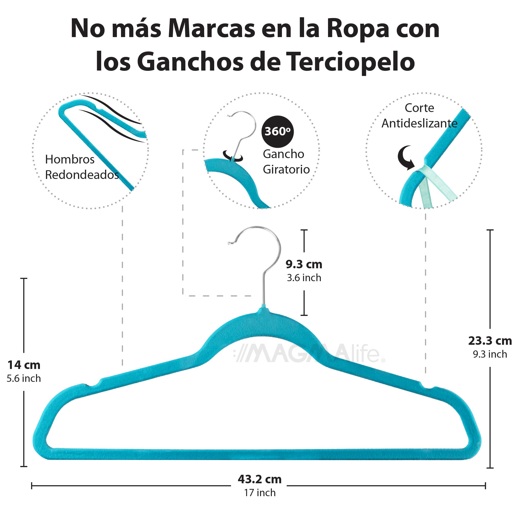 Foto 2 | Magmalife 50 Ganchos Para Ropa De Terciopelo, Gancho Plateado Giratorio De 360 Grados, Para Todo Tipo De Ropa (turquesa)