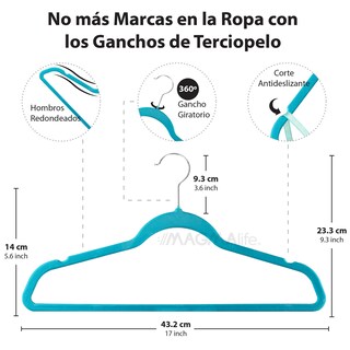Foto 2 | Magmalife 50 Ganchos Para Ropa De Terciopelo, Gancho Plateado Giratorio De 360 Grados, Para Todo Tipo De Ropa (turquesa)