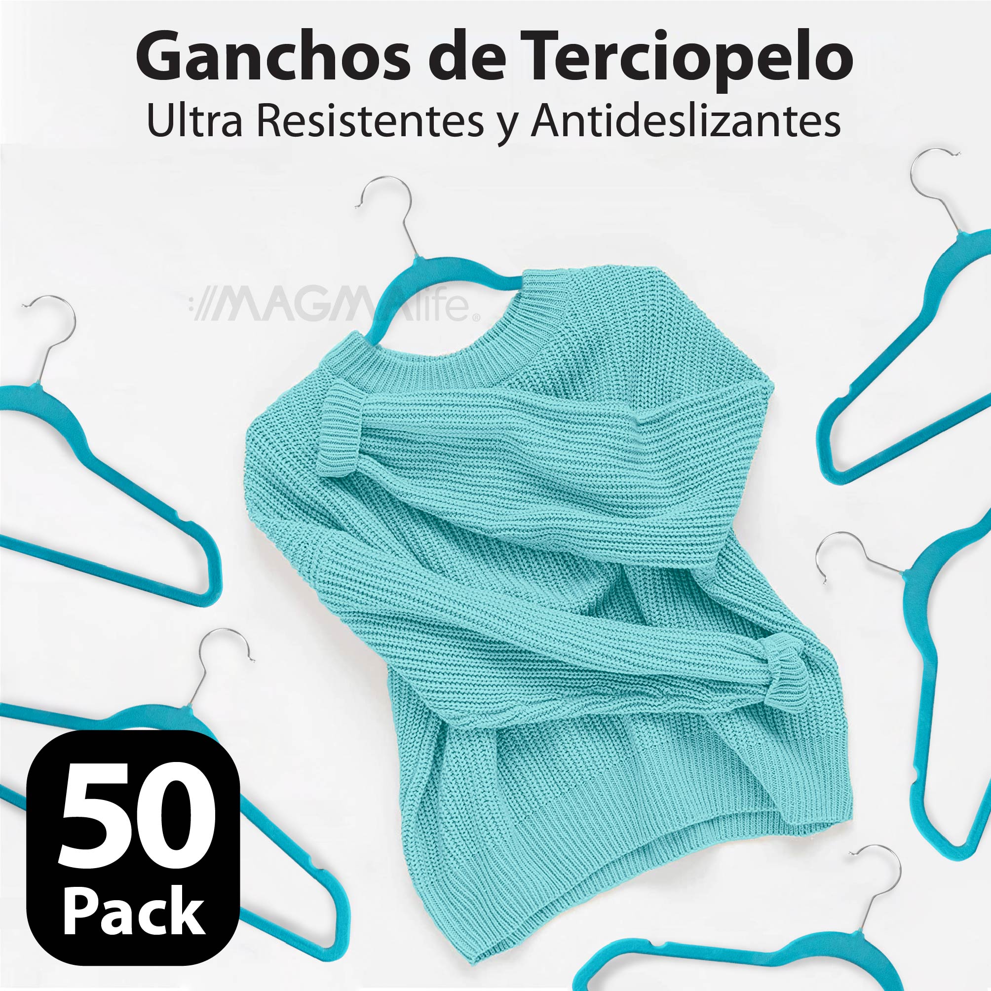 Foto 5 pulgar | Magmalife 50 Ganchos Para Ropa De Terciopelo, Gancho Plateado Giratorio De 360 Grados, Para Todo Tipo De Ropa (turquesa)
