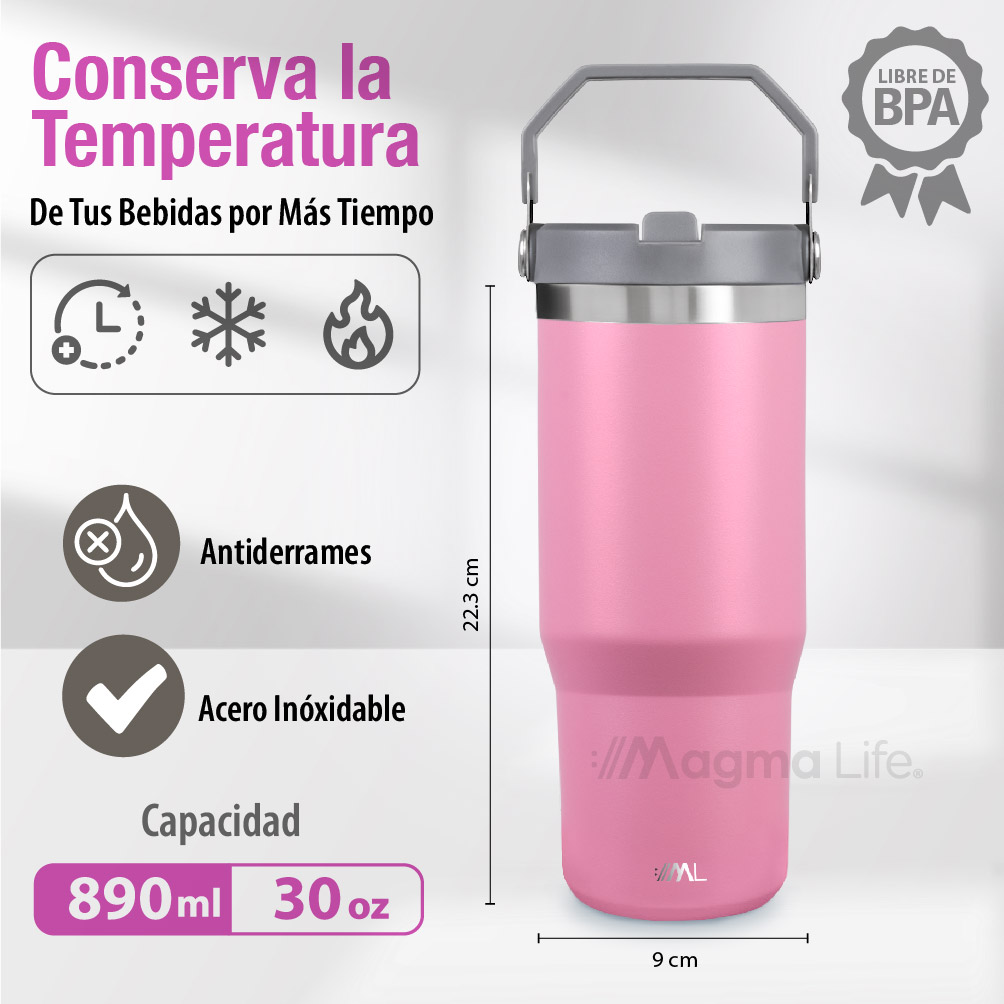 Foto 5 pulgar | Magma Life Termo De Acero Inoxidable Premium 890ml (30oz) Mantiene Bebidas Calientes O Frías Mas Horas, Térmica (rosa)