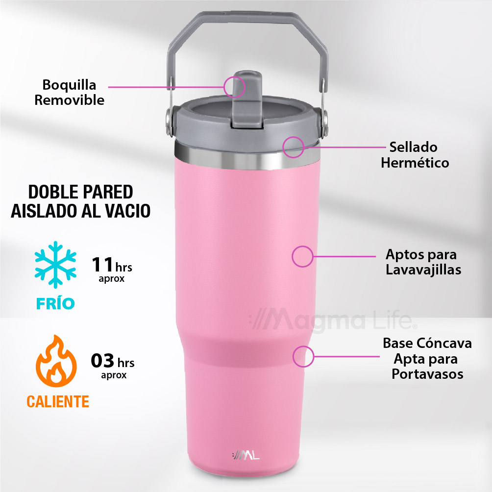 Foto 7 pulgar | Magma Life Termo De Acero Inoxidable Premium 890ml (30oz) Mantiene Bebidas Calientes O Frías Mas Horas, Térmica (rosa)