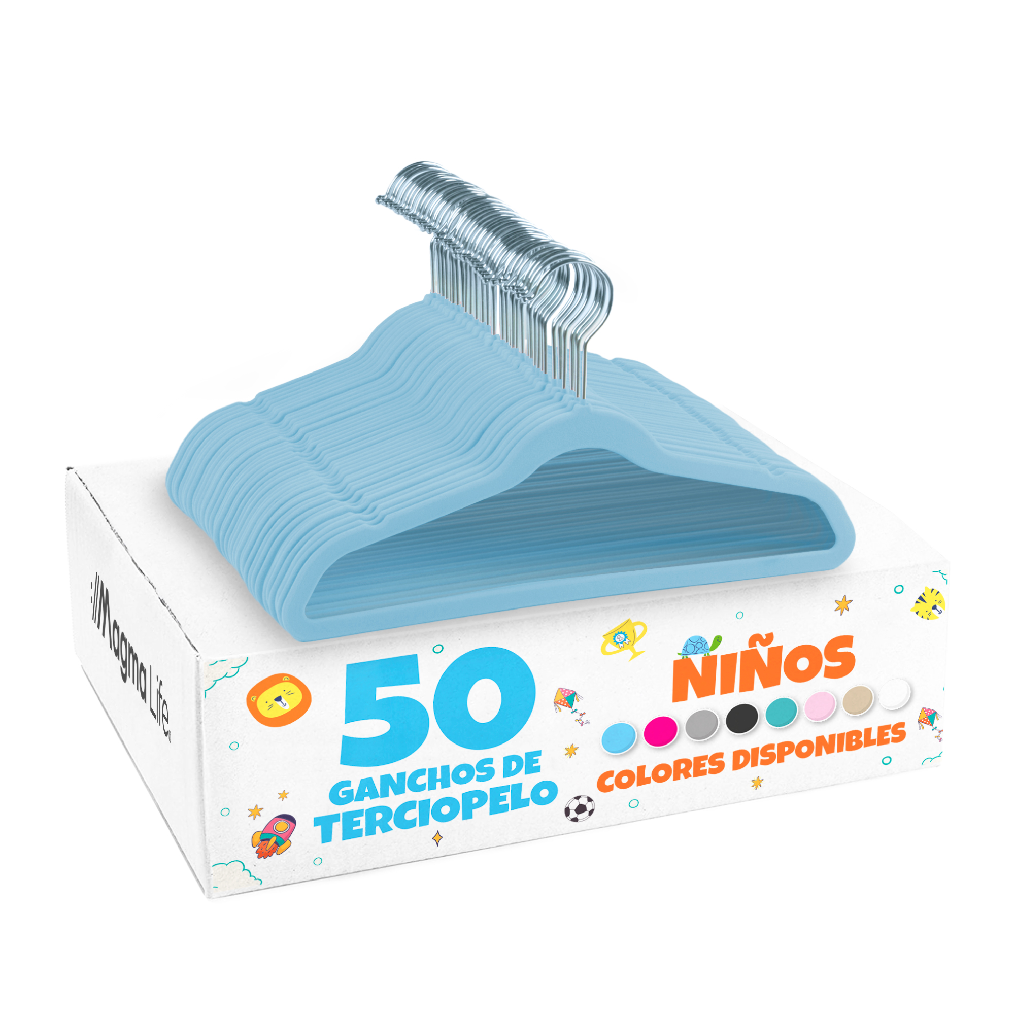 Foto 2 pulgar | Magmalife 50 Ganchos De Terciopelo Para Ropa Infantil, Gancho Plateado Giratorio De 360 Grados, Adecuado Para Tod