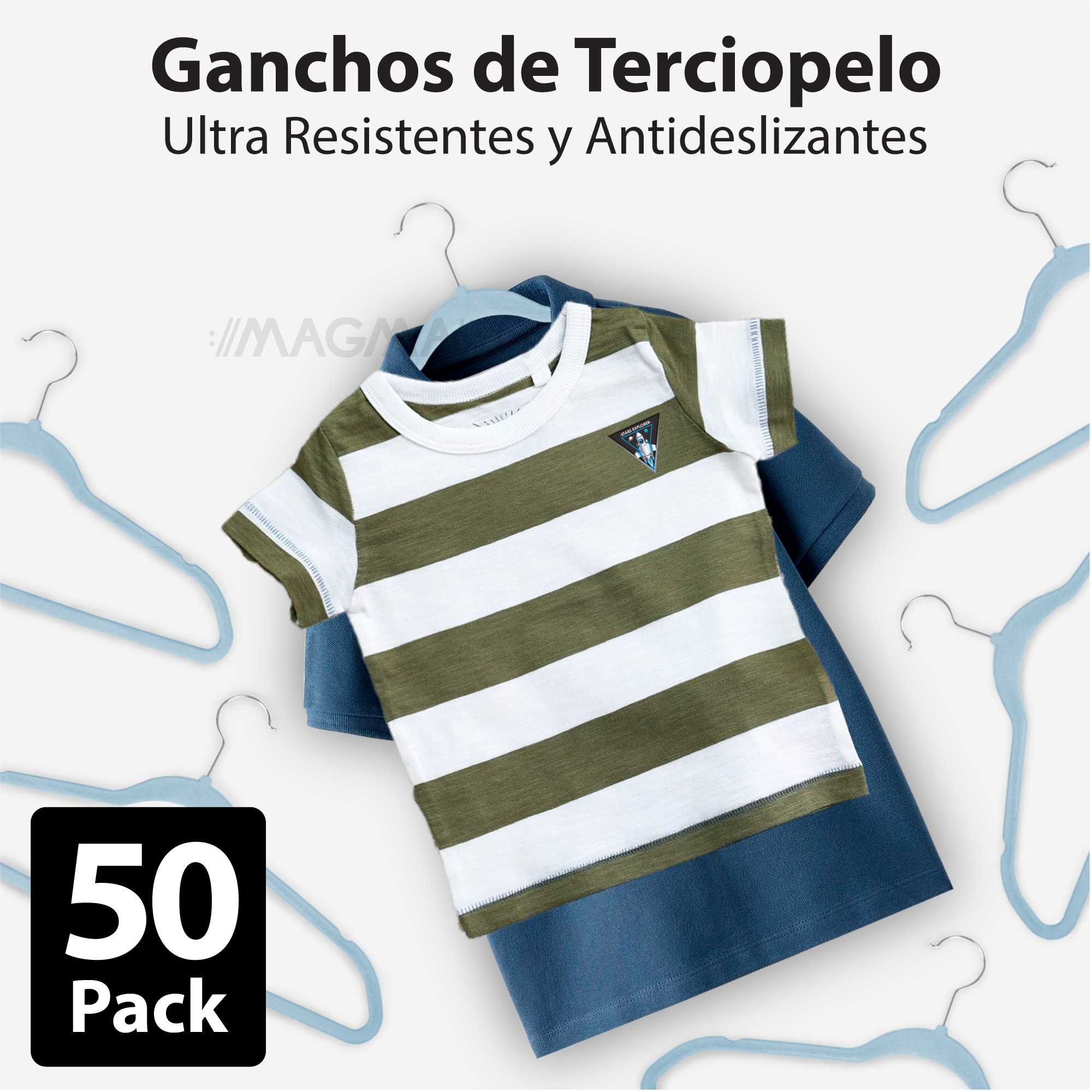 Foto 4 | Magmalife 50 Ganchos De Terciopelo Para Ropa Infantil, Gancho Plateado Giratorio De 360 Grados, Adecuado Para Tod