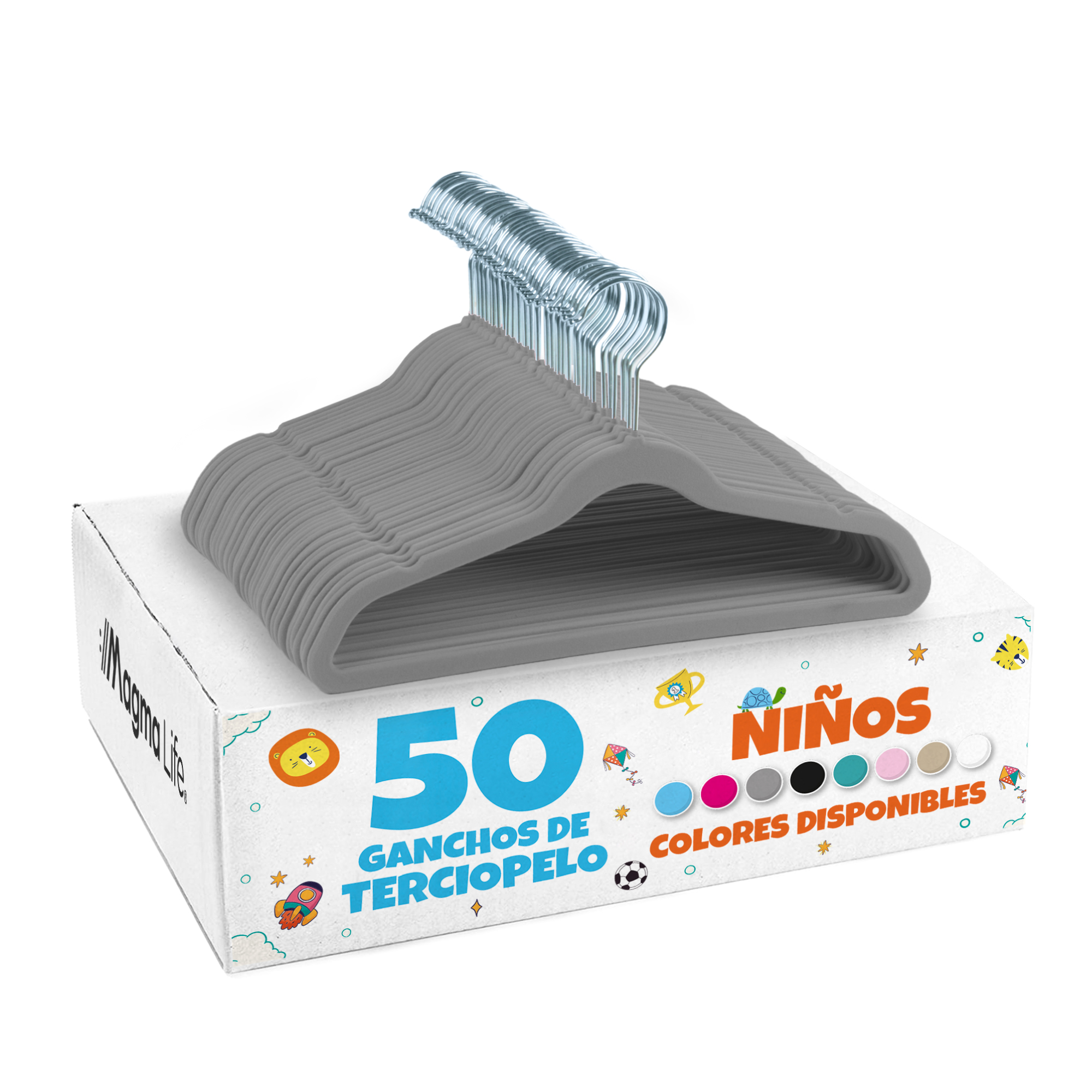 Foto 2 pulgar | Magmalife 50 Ganchos De Terciopelo Para Ropa Infantil, Gancho Plateado Giratorio De 360 Grados, Adecuado Para Tod