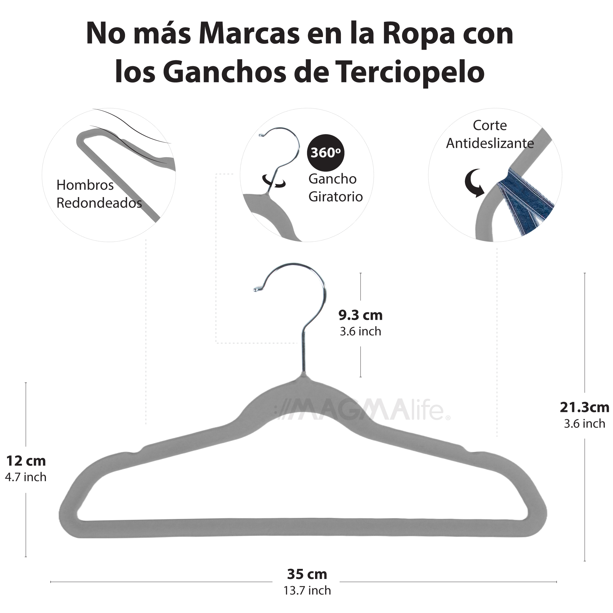 Foto 3 pulgar | Magmalife 50 Ganchos De Terciopelo Para Ropa Infantil, Gancho Plateado Giratorio De 360 Grados, Adecuado Para Tod