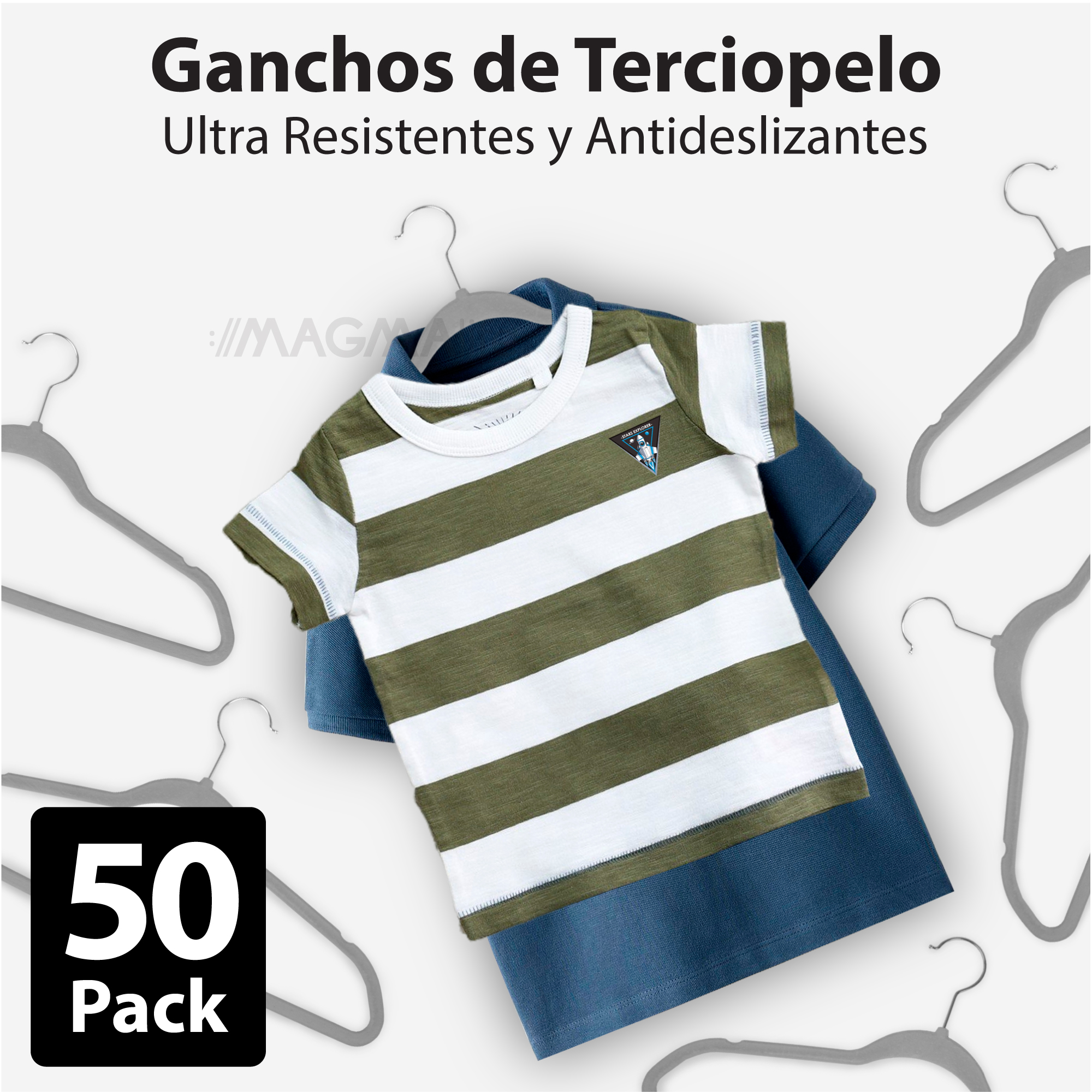 Foto 5 pulgar | Magmalife 50 Ganchos De Terciopelo Para Ropa Infantil, Gancho Plateado Giratorio De 360 Grados, Adecuado Para Tod
