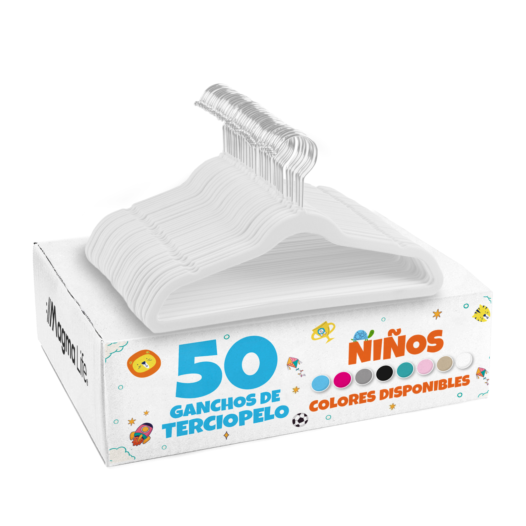 Foto 2 pulgar | Magmalife 50 Ganchos De Terciopelo Para Ropa Infantil, Gancho Plateado Giratorio De 360 Grados, Adecuado Para Tod