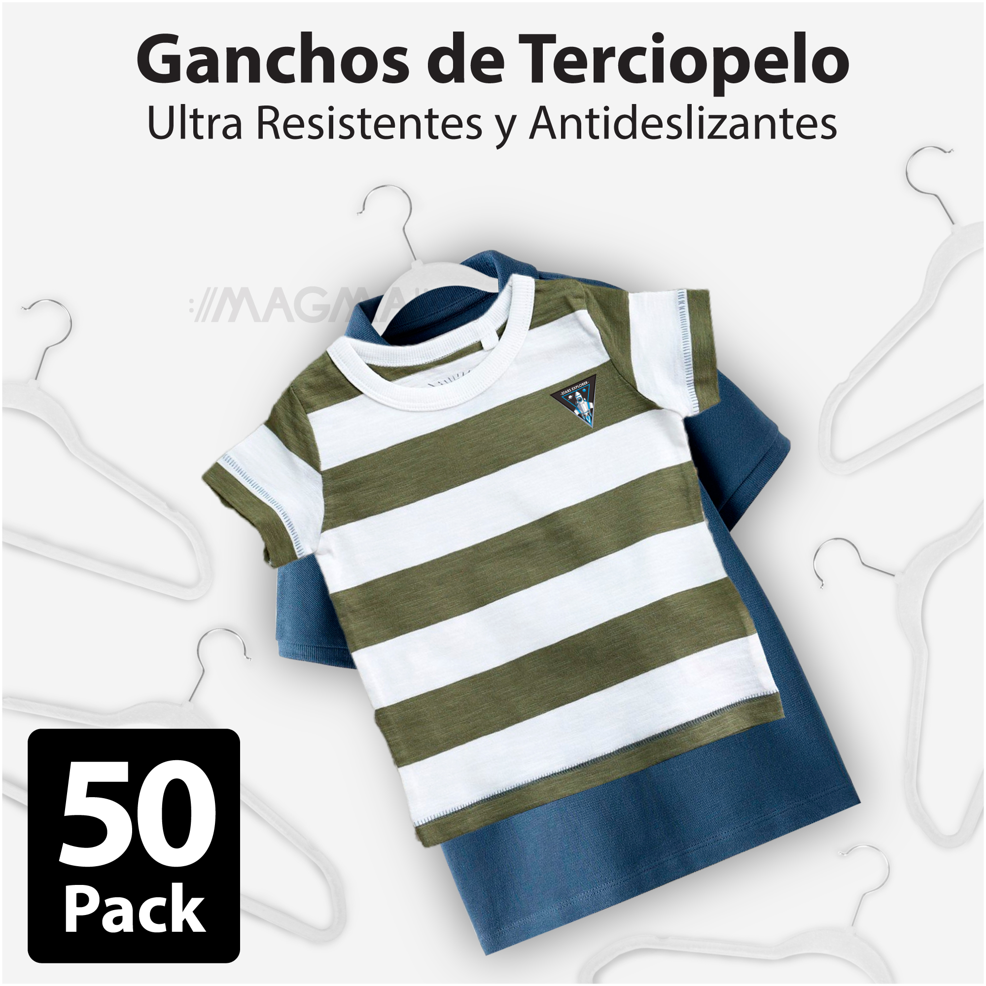 Foto 5 pulgar | Magmalife 50 Ganchos De Terciopelo Para Ropa Infantil, Gancho Plateado Giratorio De 360 Grados, Adecuado Para Tod