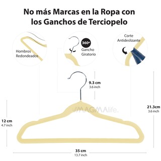 Foto 2 | Magmalife 50 Ganchos De Terciopelo Para Ropa Infantil, Antideslizantes Y Ultra Delgados, Gancho Metálico Giratorio 360°
