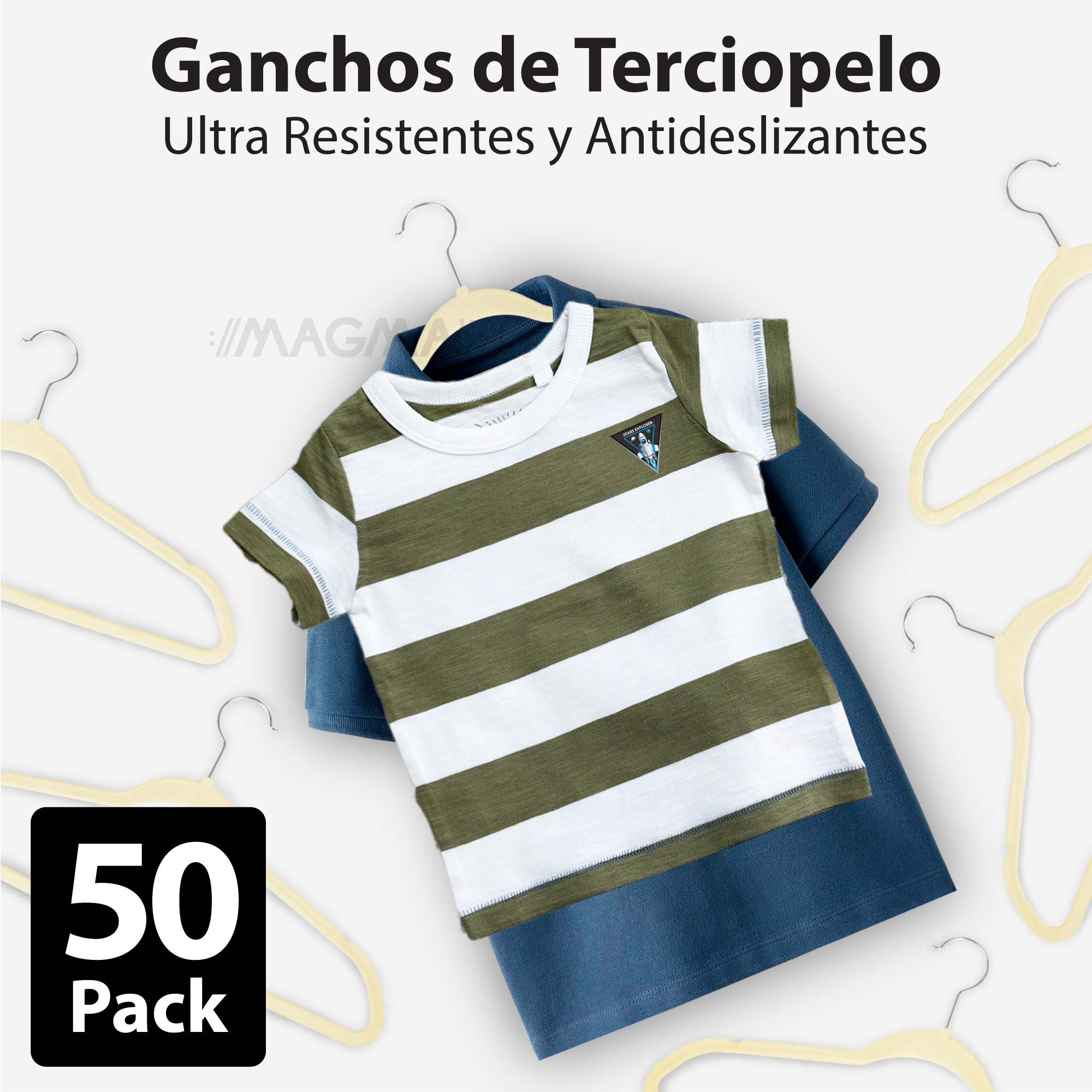 Foto 5 pulgar | Magmalife 50 Ganchos De Terciopelo Para Ropa Infantil, Antideslizantes Y Ultra Delgados, Gancho Metálico Giratorio 360°