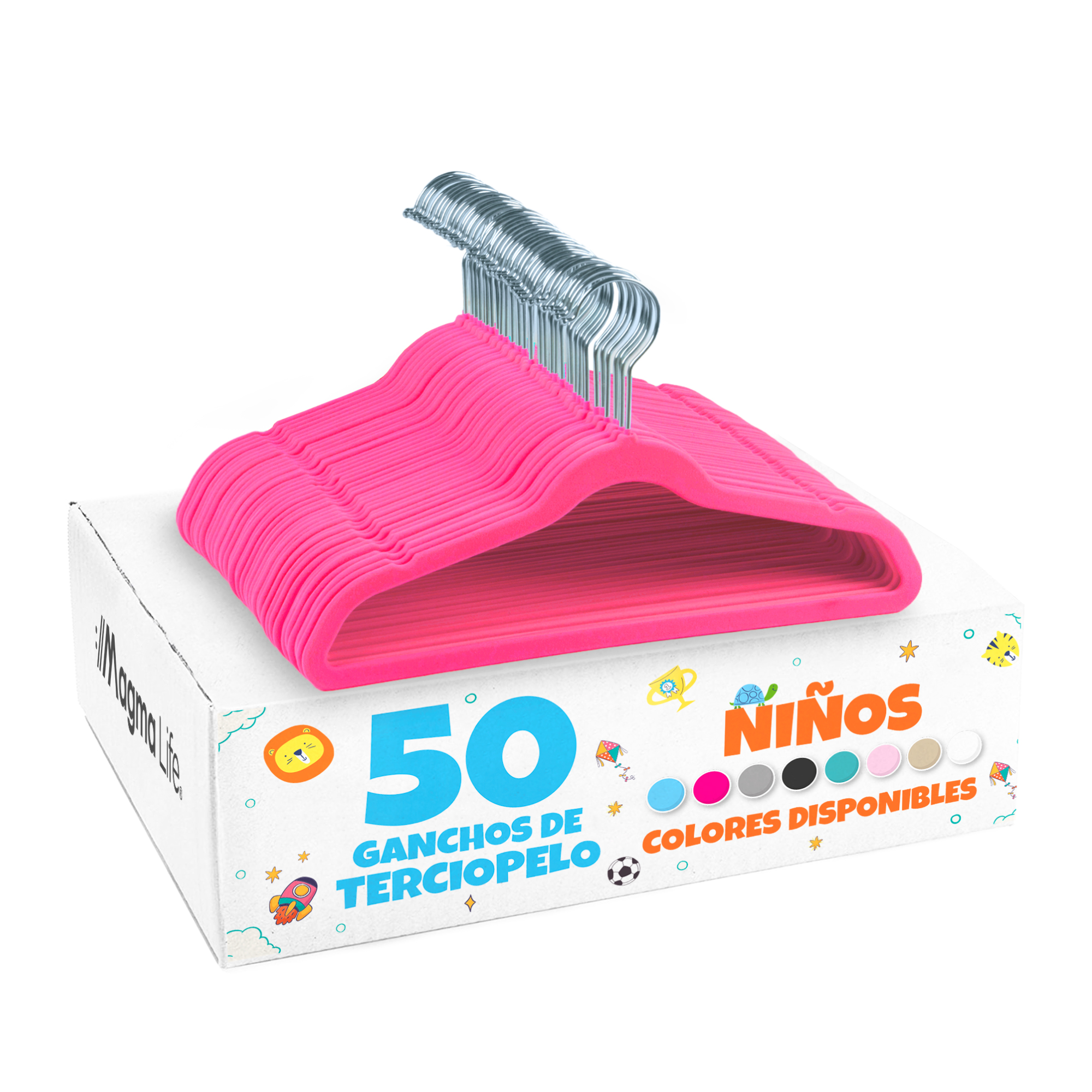 Foto 2 pulgar | Magmalife 50 Ganchos De Terciopelo Para Ropa Infantil, Gancho Plateado Giratorio De 360 Grados, Adecuado Para Tod