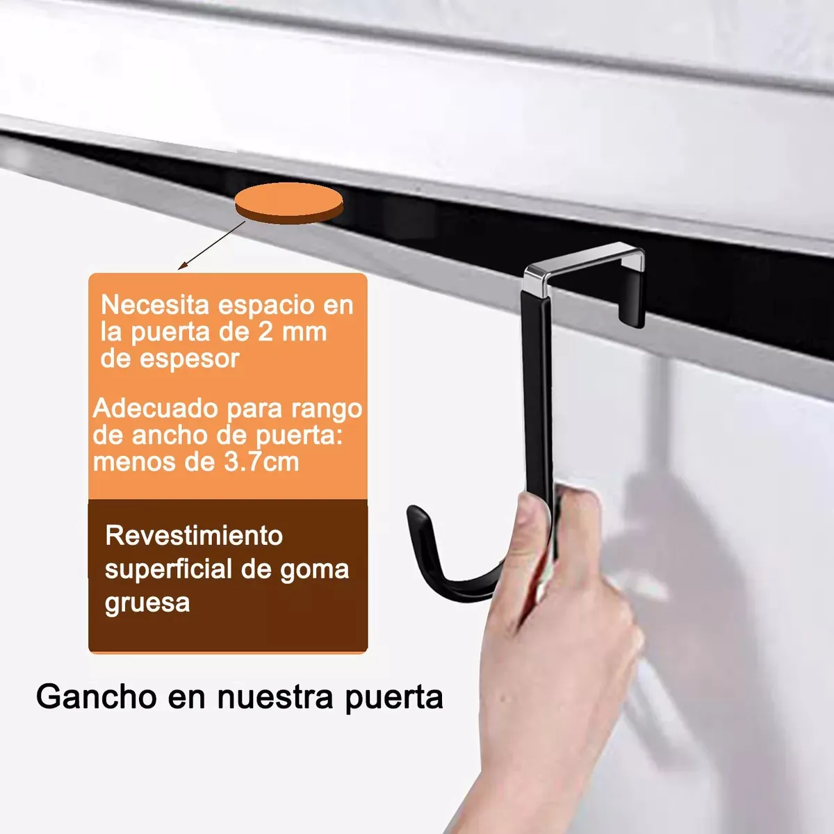 Foto 4 pulgar | 6pcs Ganchos Para Colgar De Puerta Para Ropa/sombrero Lab.g Negro