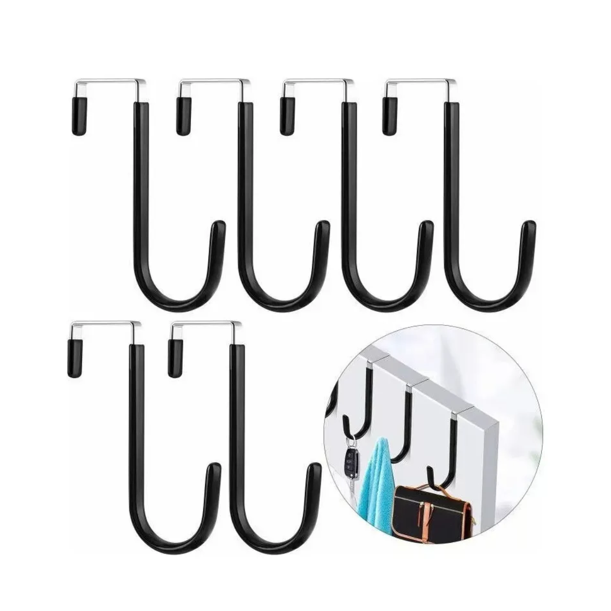 Foto 5 pulgar | 6pcs Ganchos Para Colgar De Puerta Para Ropa/sombrero Lab.g Negro