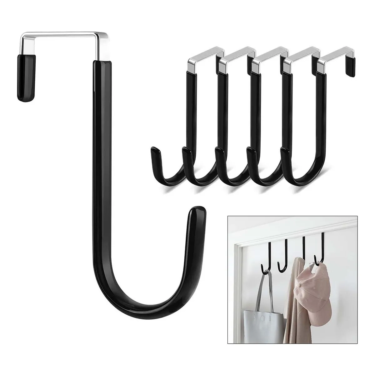 Foto 6 pulgar | 6pcs Ganchos Para Colgar De Puerta Para Ropa/sombrero Lab.g Negro